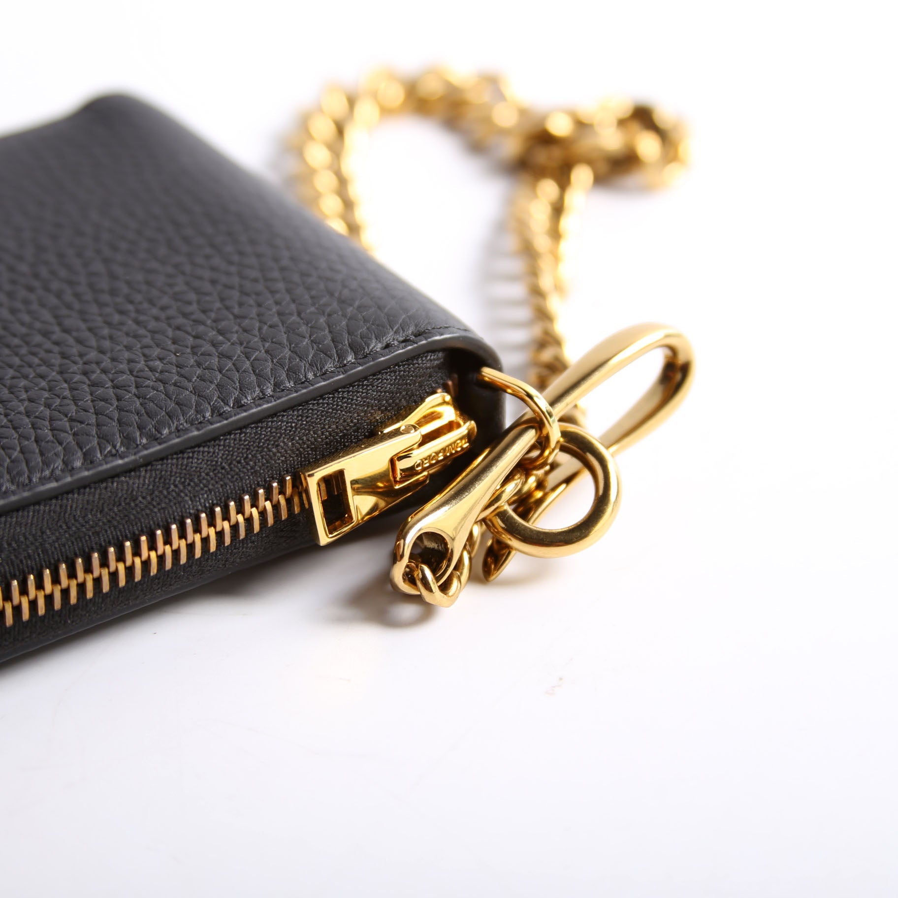 Men's Chain Zip Around Bifold Wallet Grain Leather Black