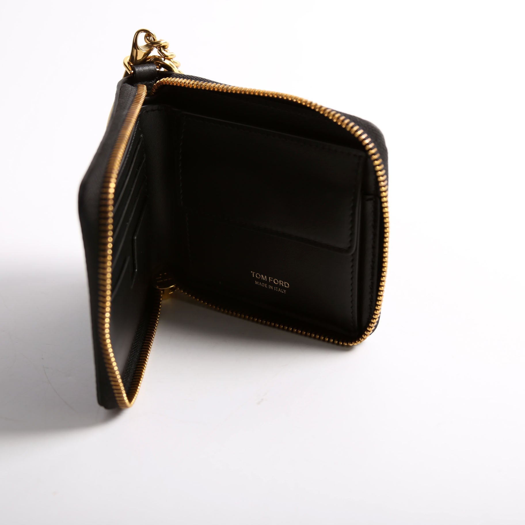 Men's Chain Zip Around Bifold Wallet Grain Leather Black