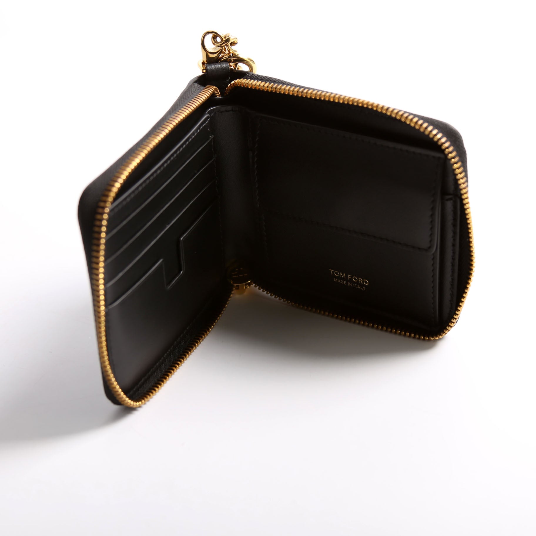 Men's Chain Zip Around Bifold Wallet Grain Leather Black