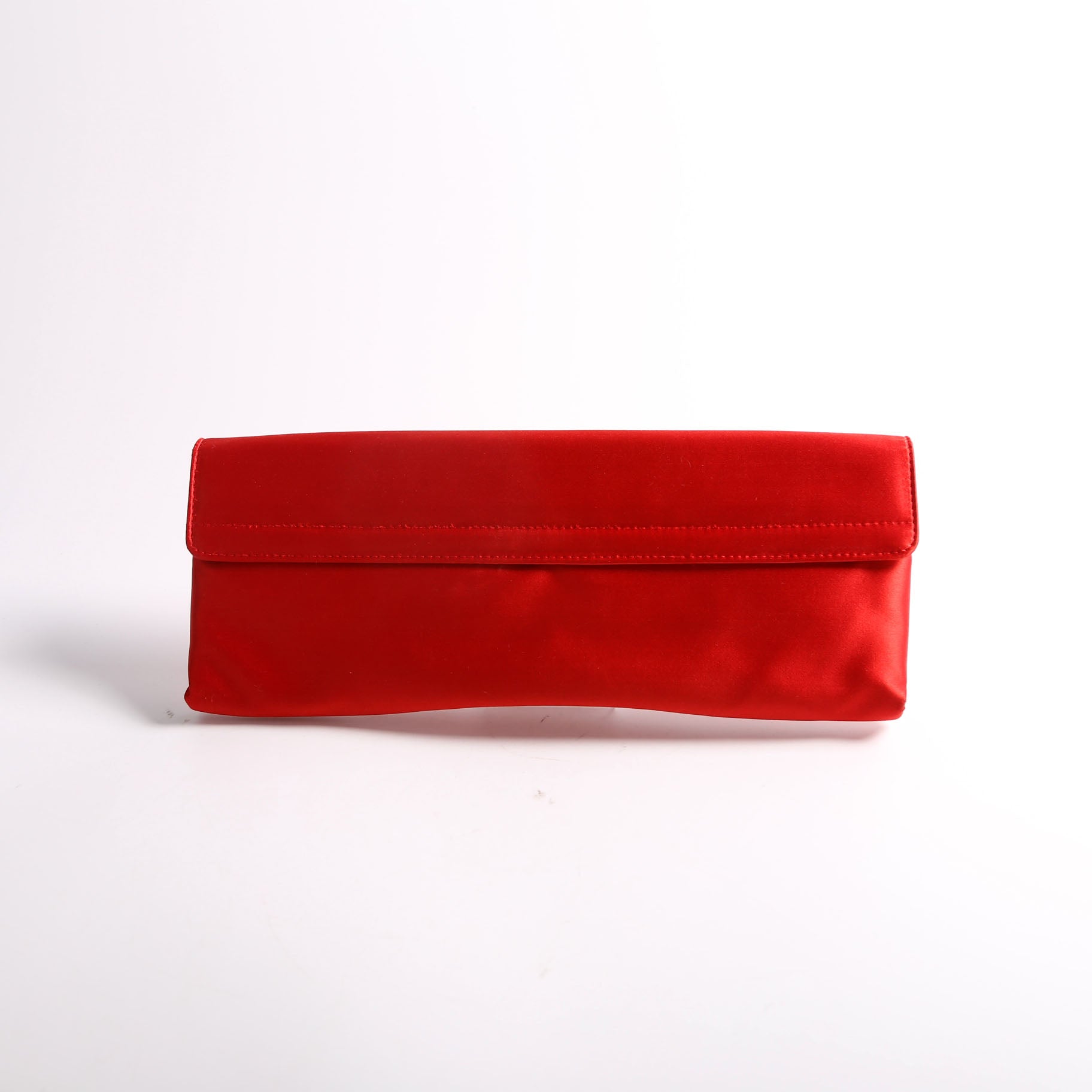 8BP032 Satin FF Clasp Long Clutch Red