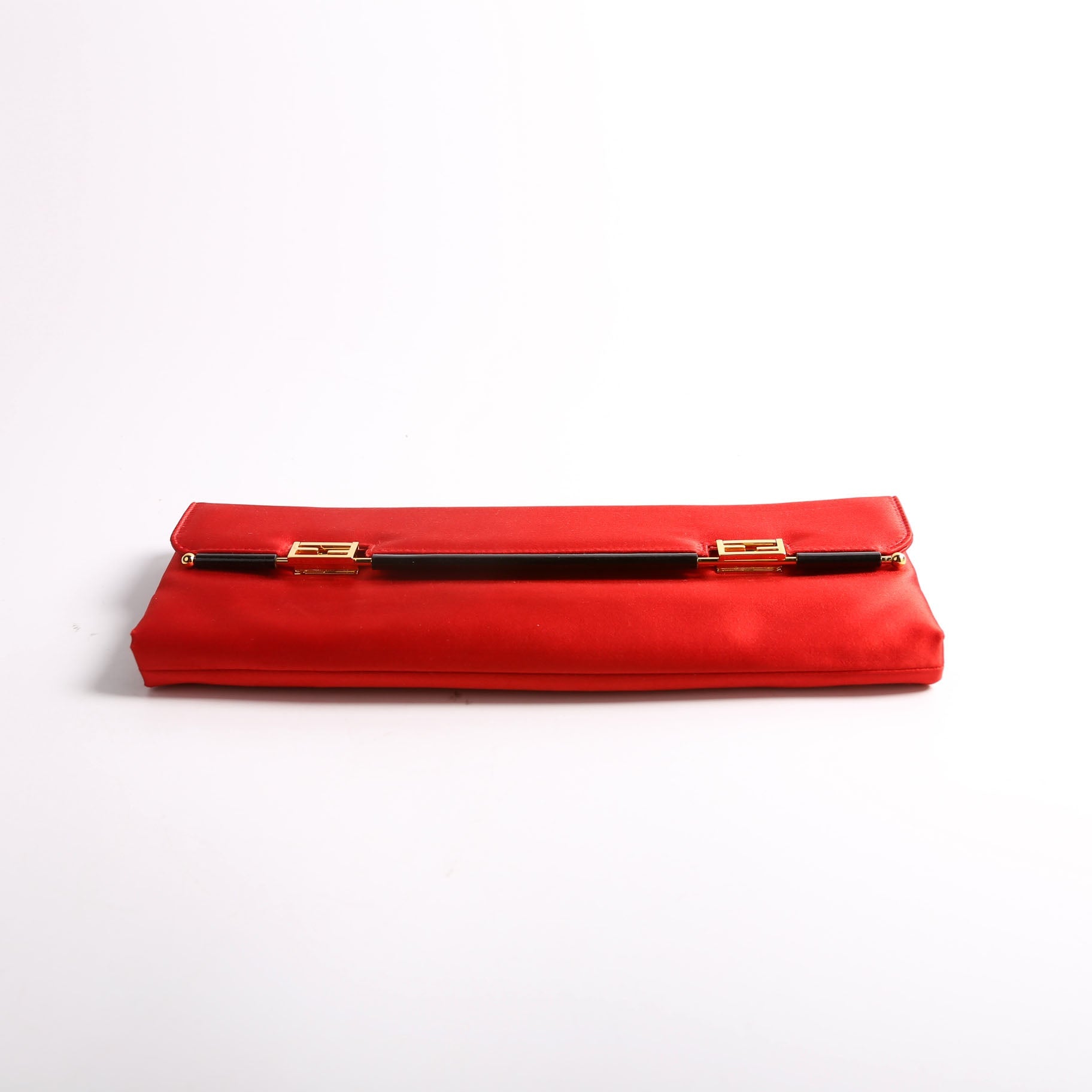 8BP032 Satin FF Clasp Long Clutch Red