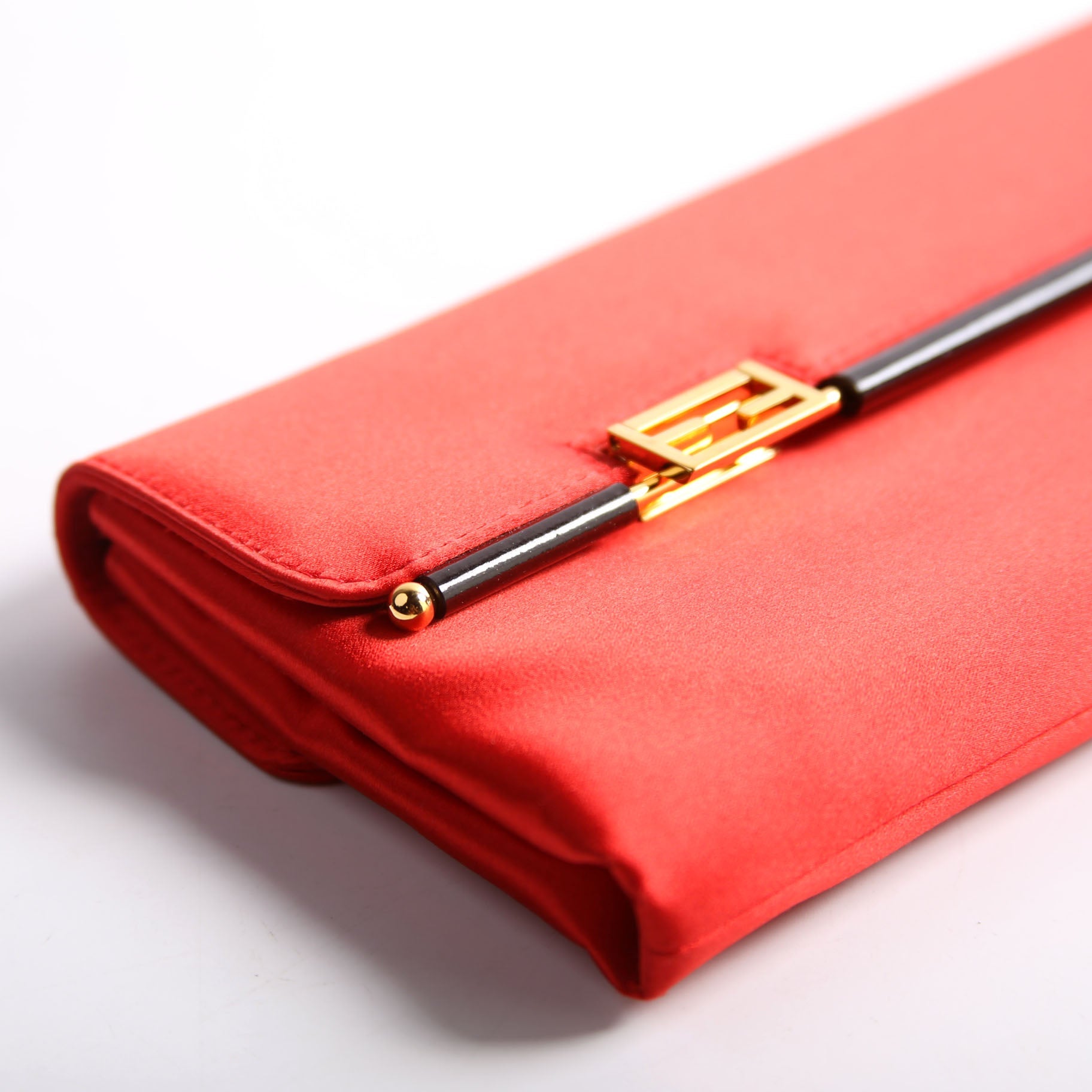 8BP032 Satin FF Clasp Long Clutch Red