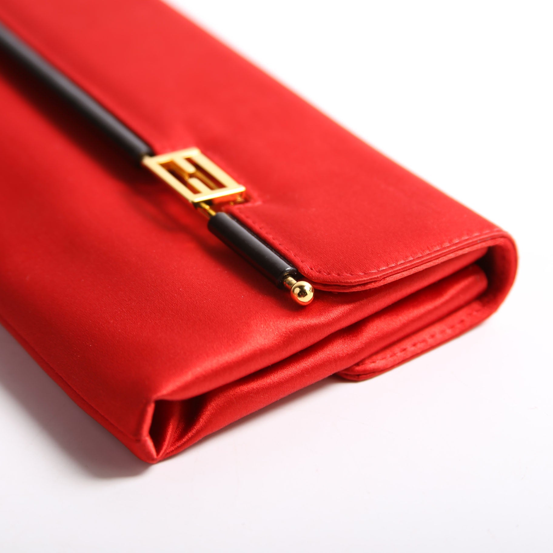 8BP032 Satin FF Clasp Long Clutch Red