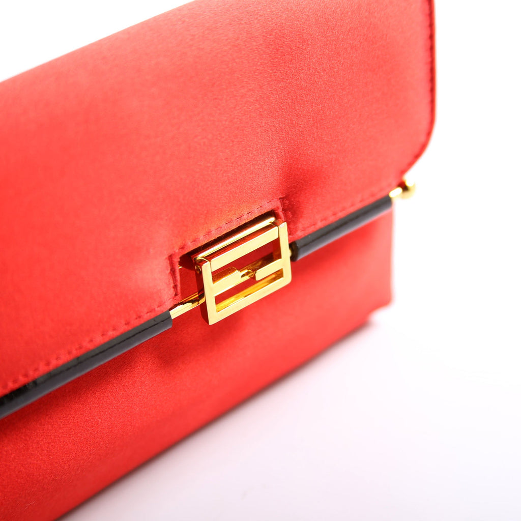 8BP032 Satin FF Clasp Long Clutch Red