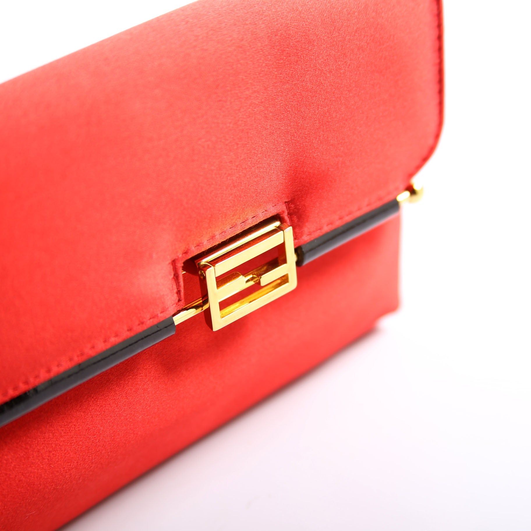 8BP032 Satin FF Clasp Long Clutch Red