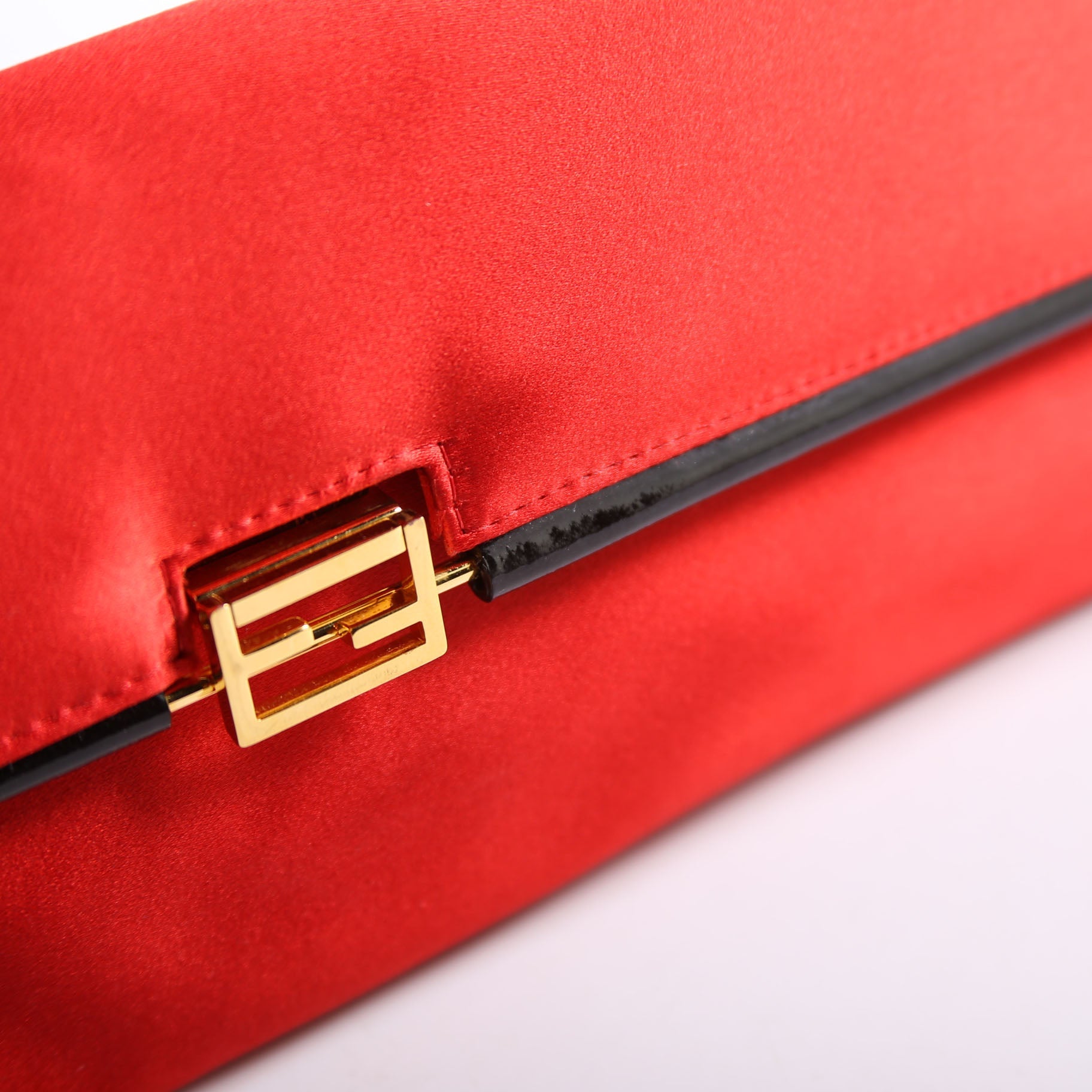 8BP032 Satin FF Clasp Long Clutch Red