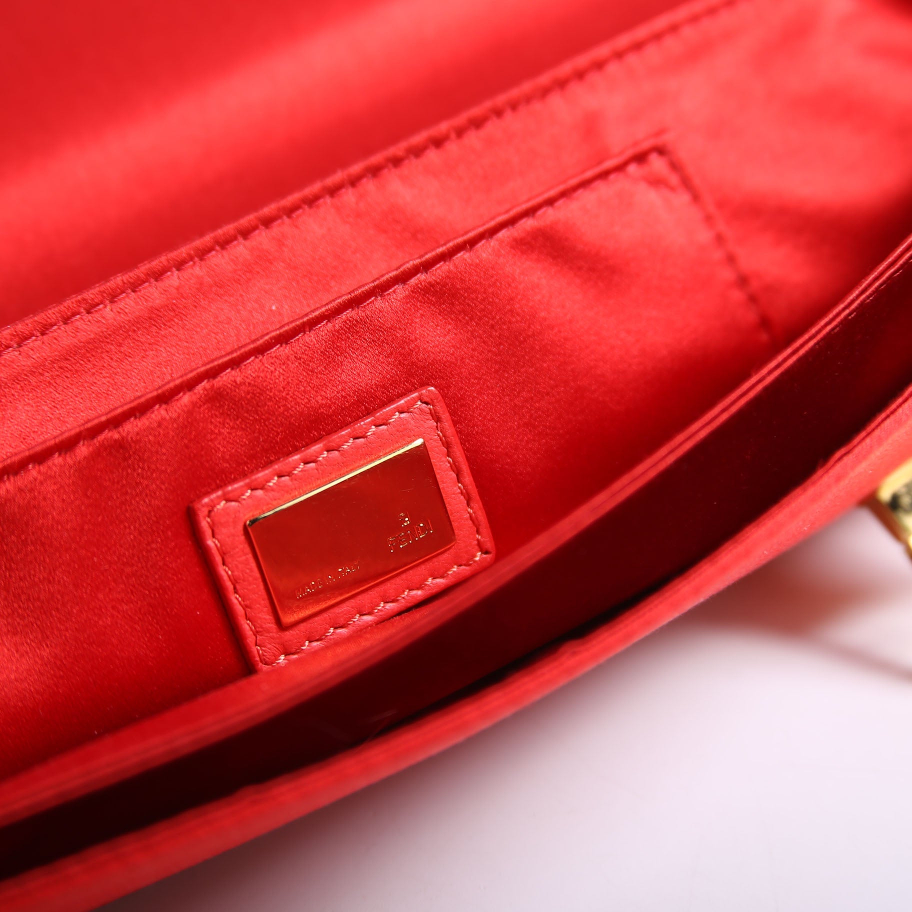 8BP032 Satin FF Clasp Long Clutch Red