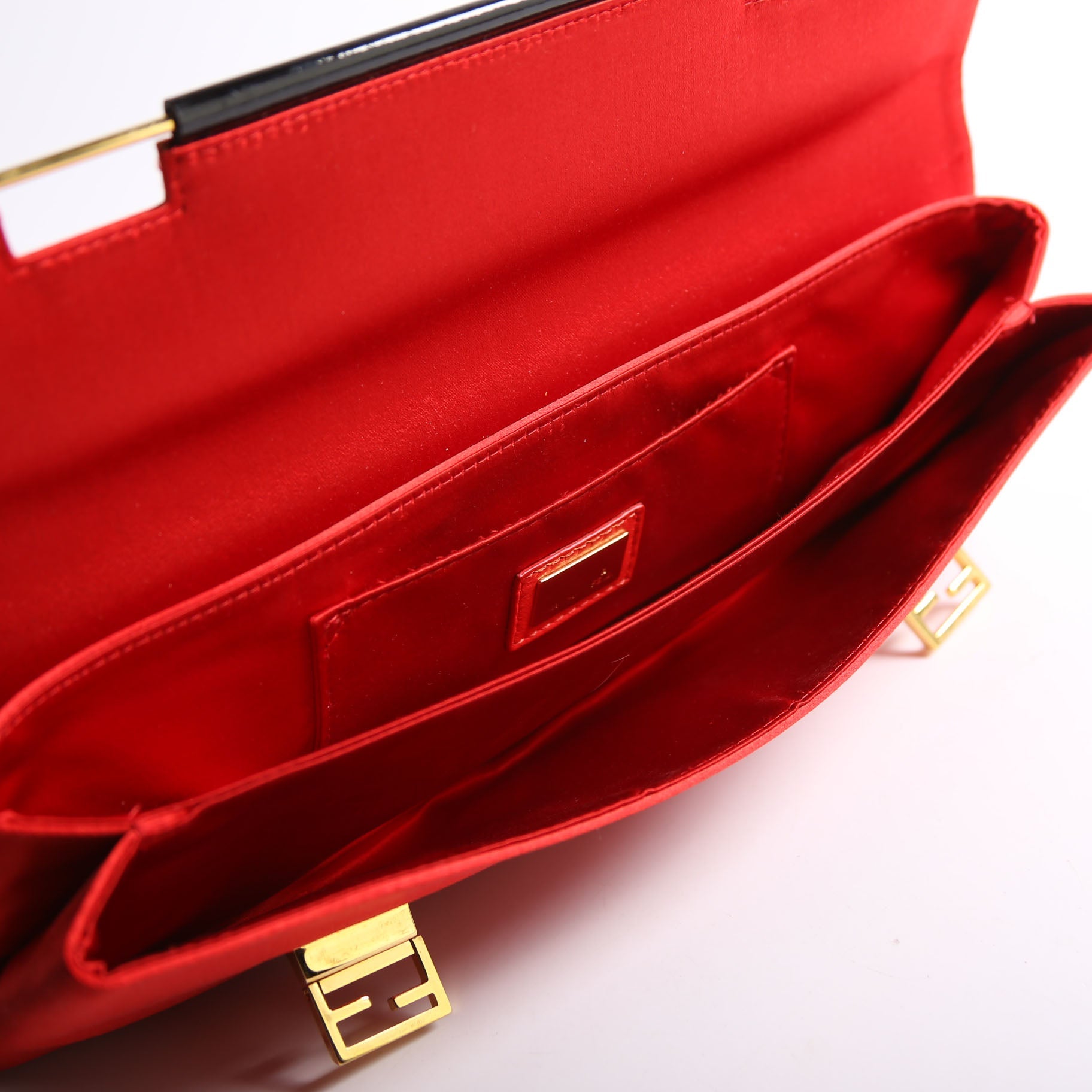 8BP032 Satin FF Clasp Long Clutch Red