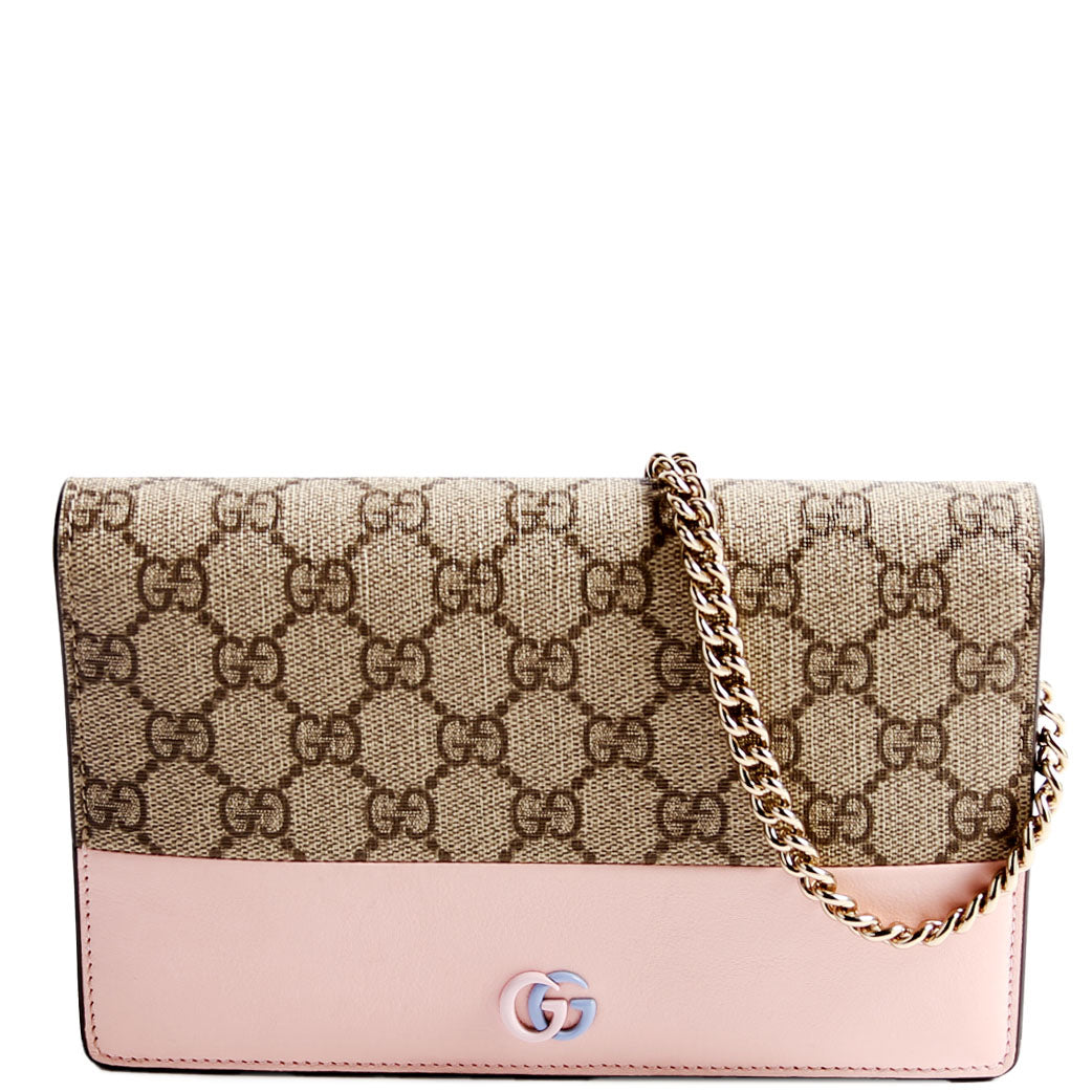 790060 GG Supreme BI Color Wallet On Chain Pink/Light Blue/Beige