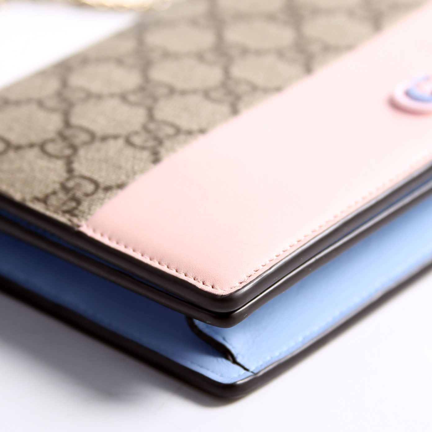 790060 GG Supreme BI Color Wallet On Chain Pink/Light Blue/Beige
