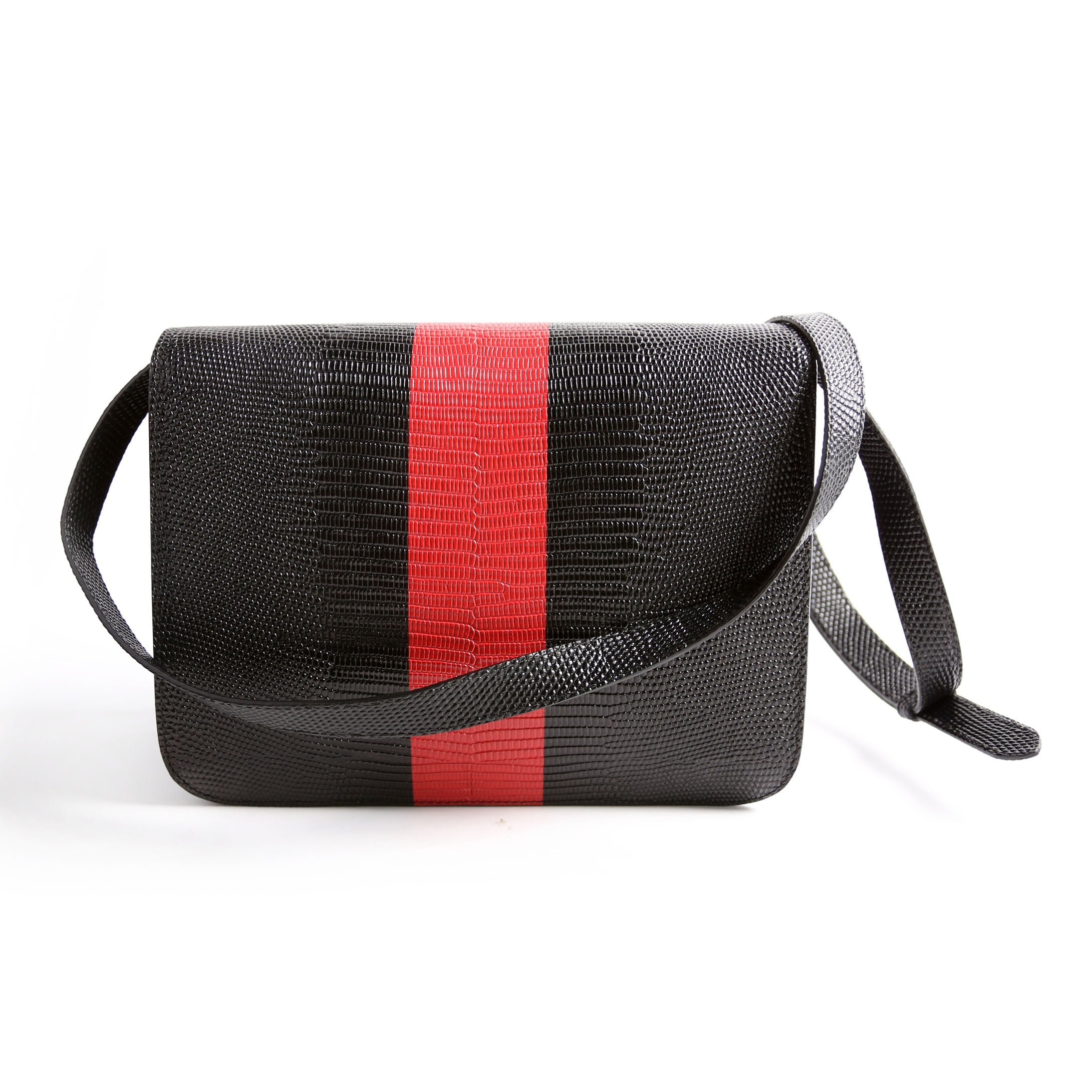 Brit Embossed Leather Crossbody Black/Red