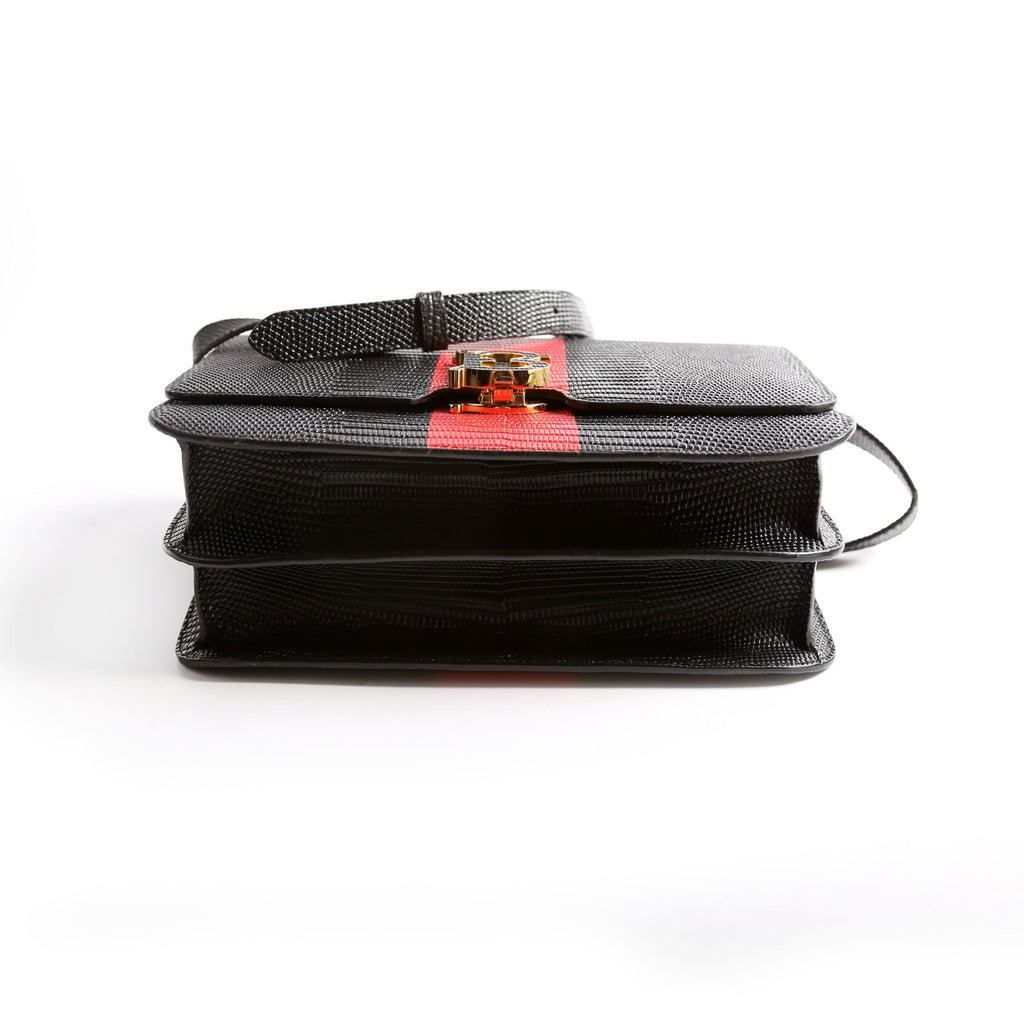 Brit Embossed Leather Crossbody Black/Red