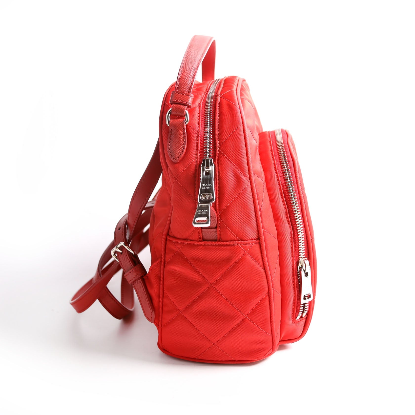 1BZ066 Quilted Nylon Mini Backpack Red