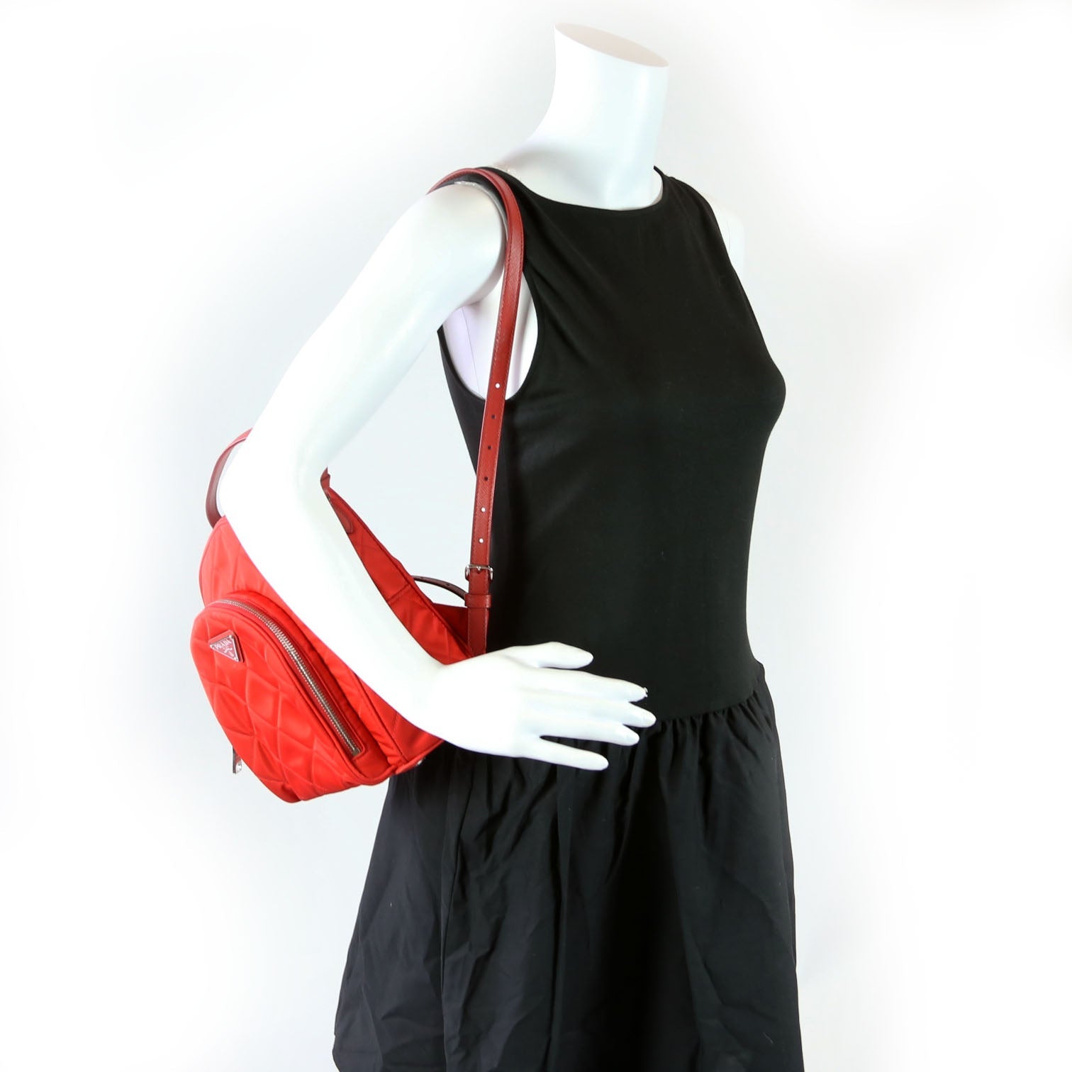 1BZ066 Quilted Nylon Mini Backpack Red