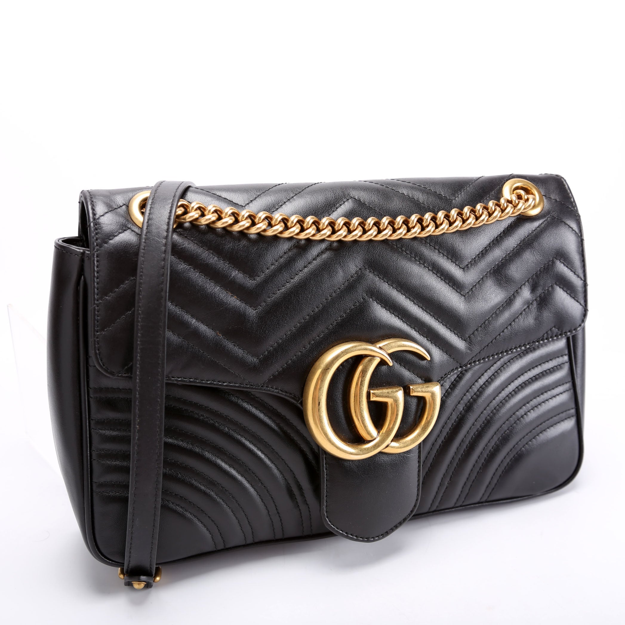443496 Marmont Leather Shoulder Medium Black