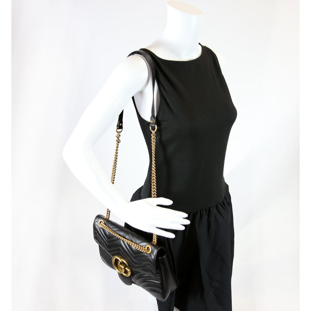 443496 Marmont Leather Shoulder Medium Black