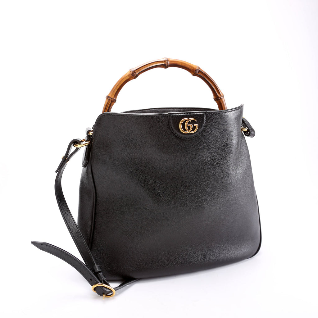 746124 Diana Bamboo Shoulder Bag Medium Black
