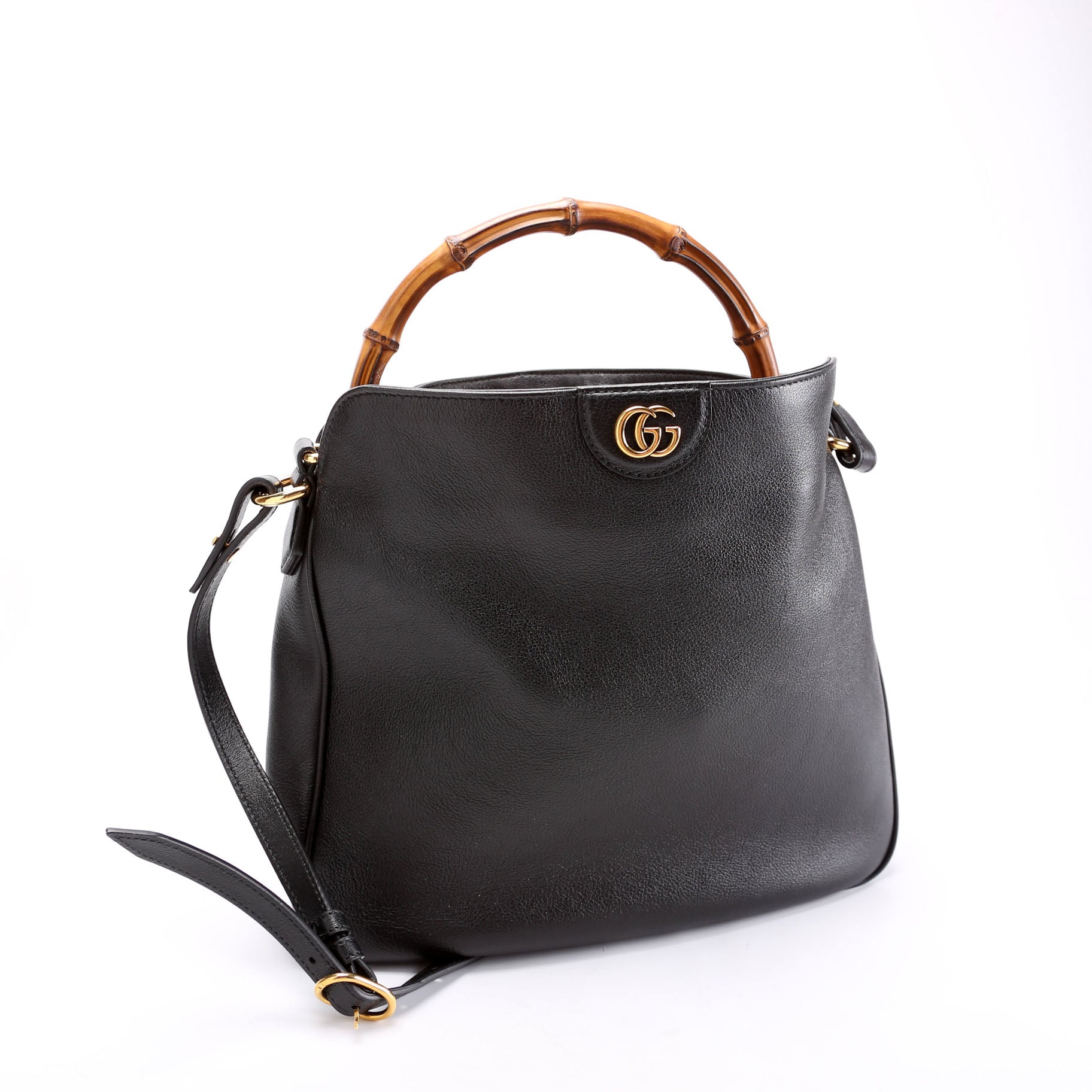 746124 Diana Bamboo Shoulder Bag Medium Black