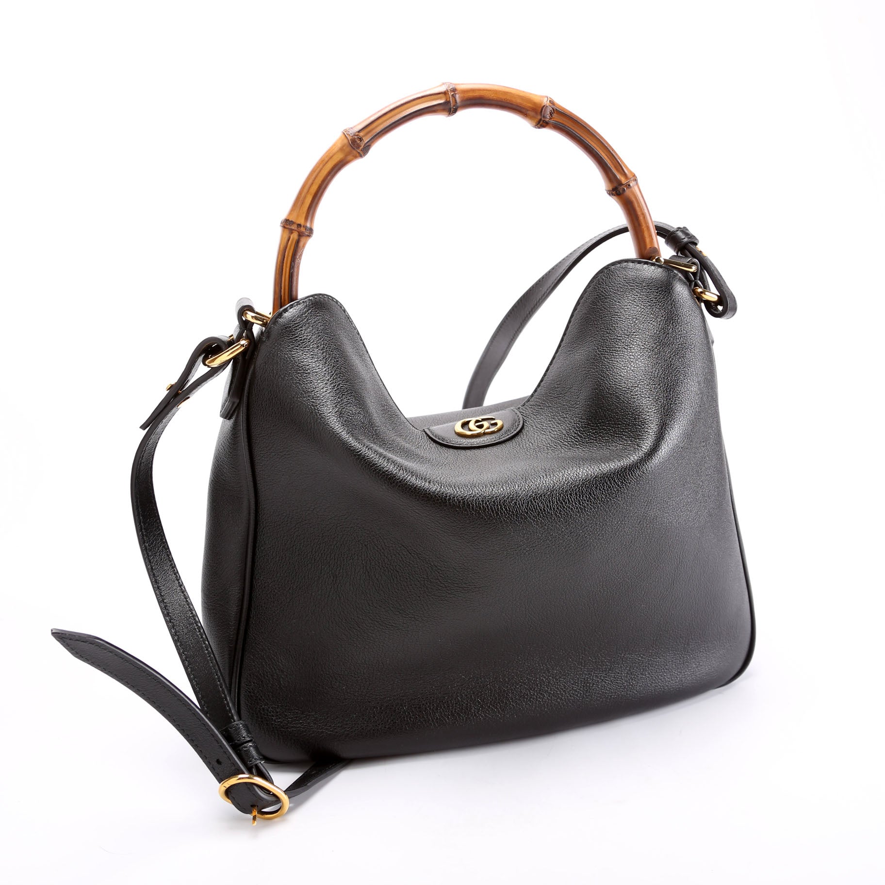 746124 Diana Bamboo Shoulder Bag Medium Black