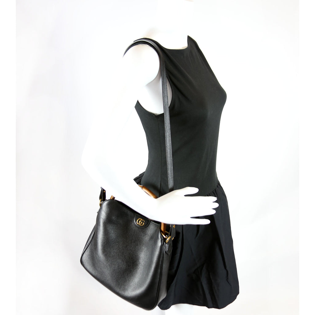 746124 Diana Bamboo Shoulder Bag Medium Black