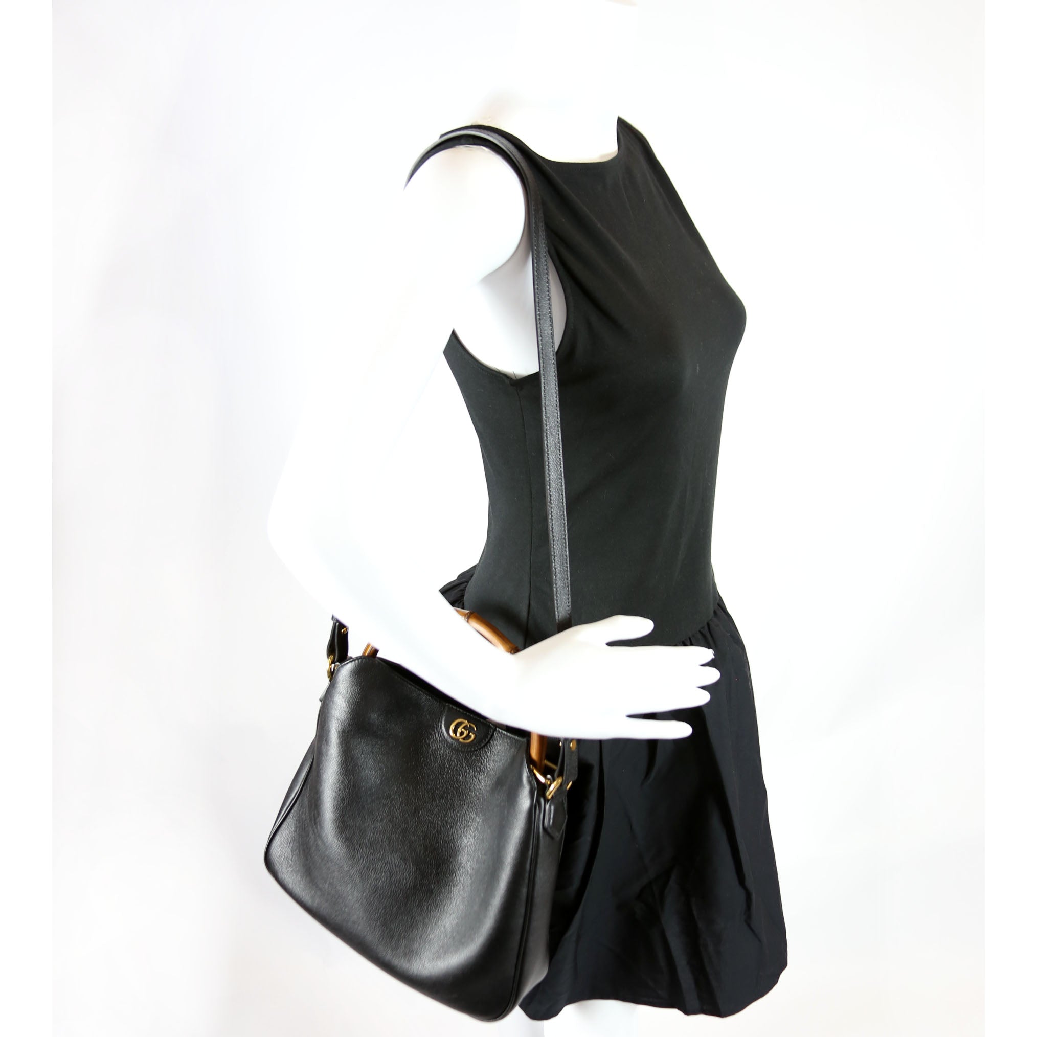 746124 Diana Bamboo Shoulder Bag Medium Black