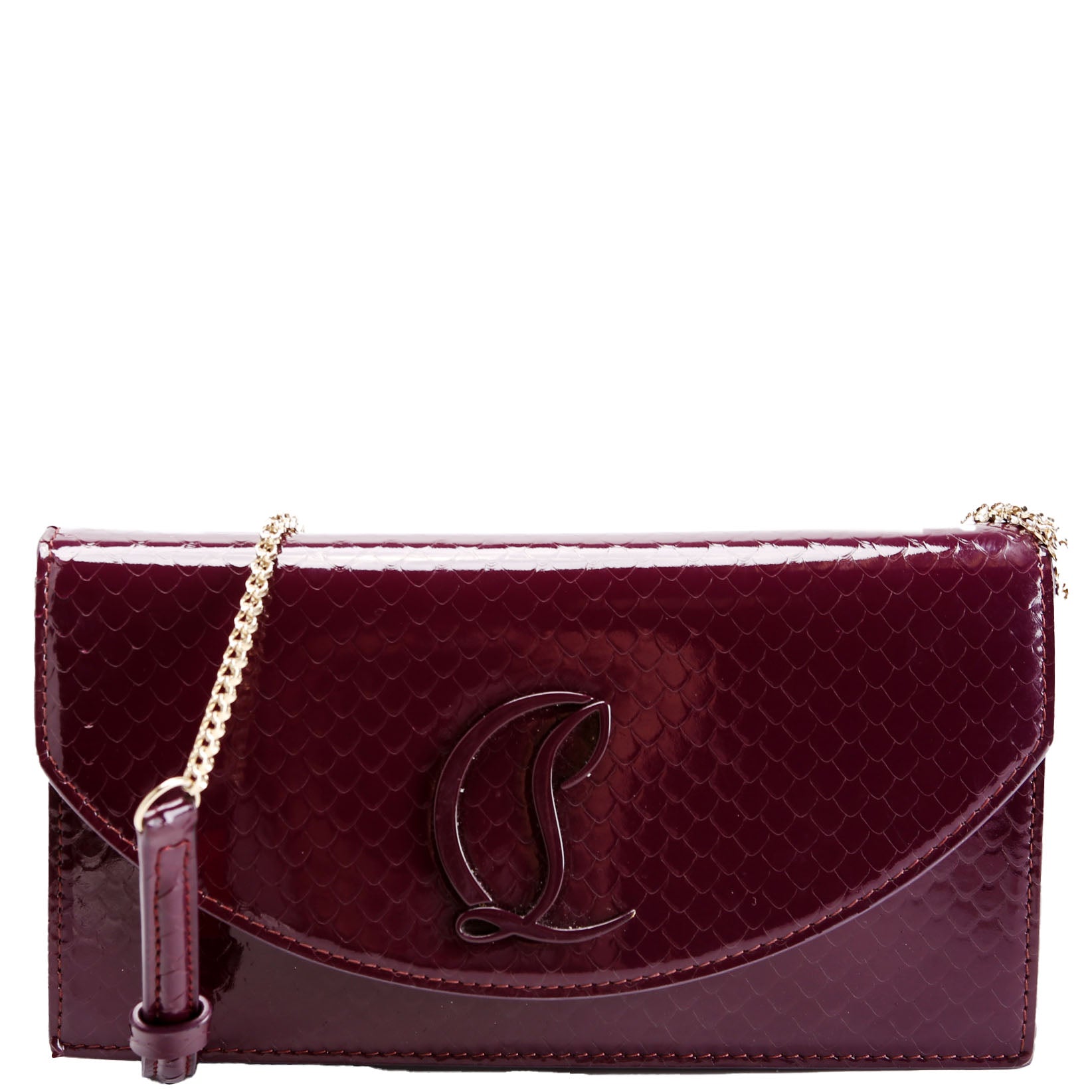 Loubi54 Wallet On Chain Snakeskin Embossed Patent Purple