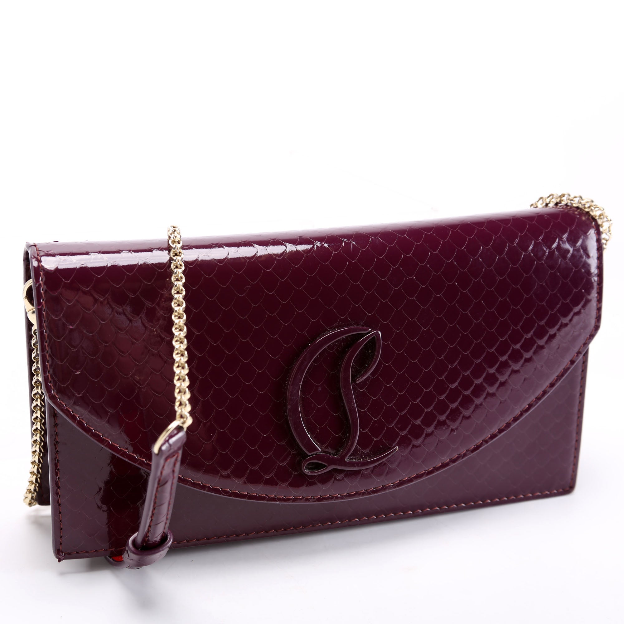 Loubi54 Wallet On Chain Snakeskin Embossed Patent Purple