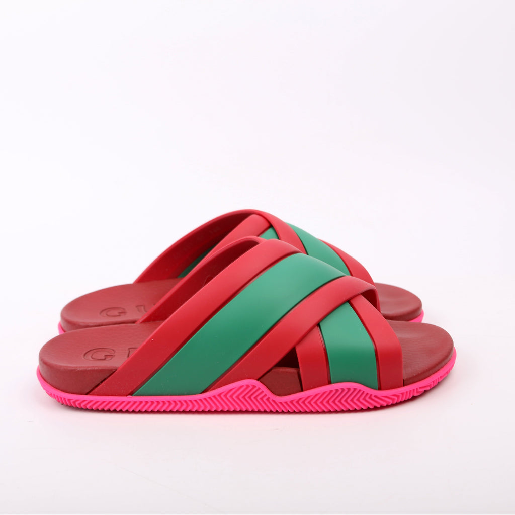 Gucci Criss Cross Rubber Slides Size 39 Red/Green