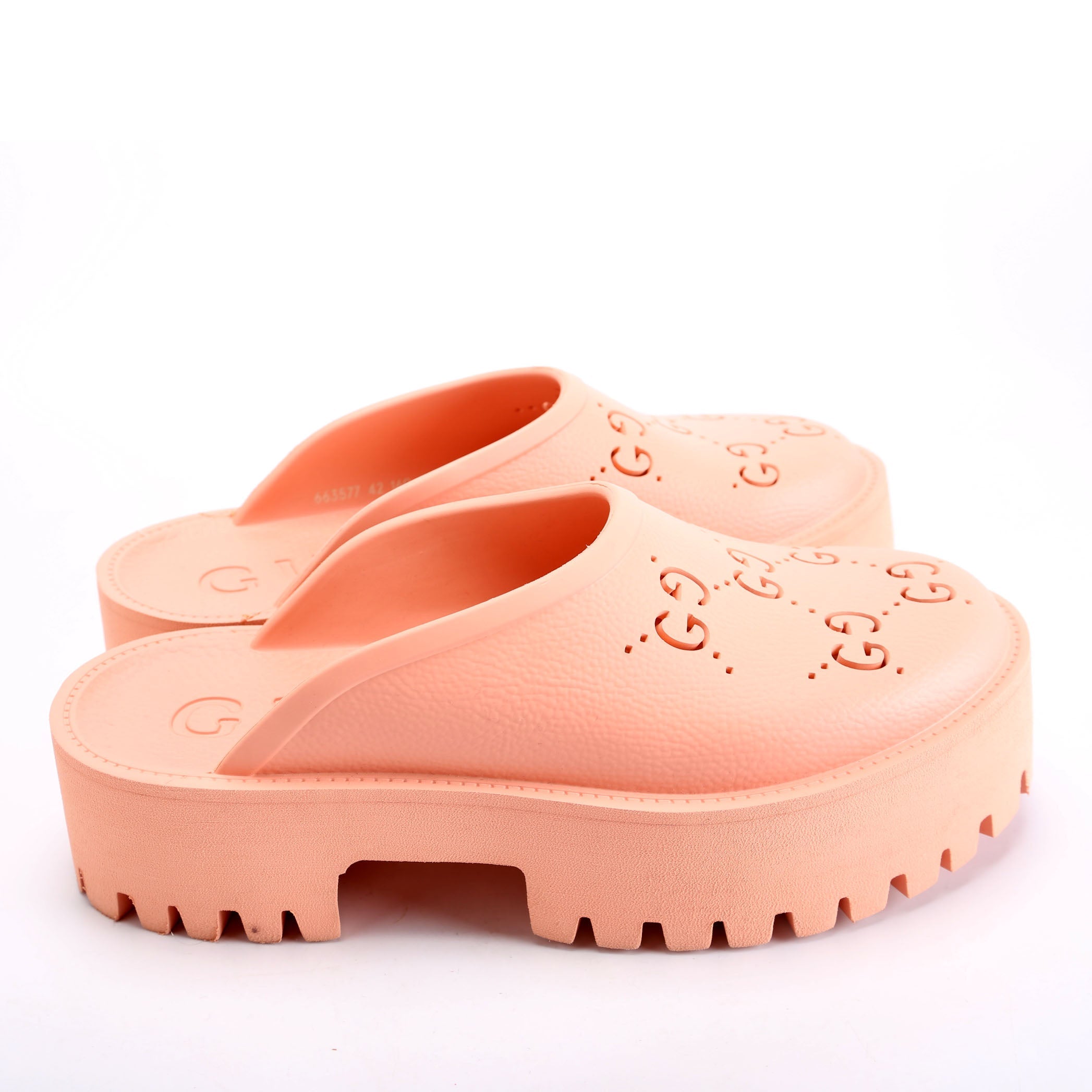 GG Rubber Lug Sole Platform Sandals Size 42 Pink