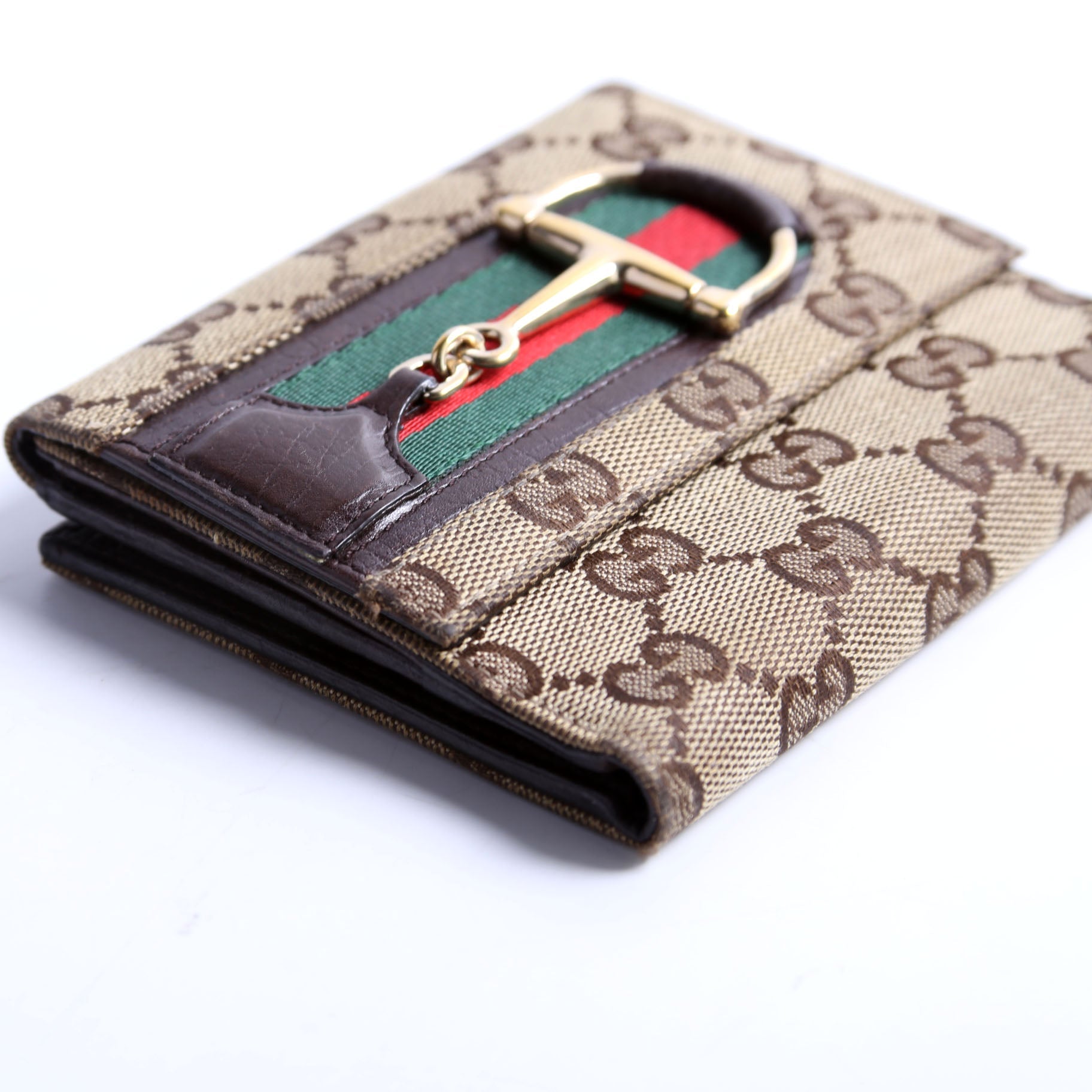 138029 GG Web Horsebit Compact Wallet