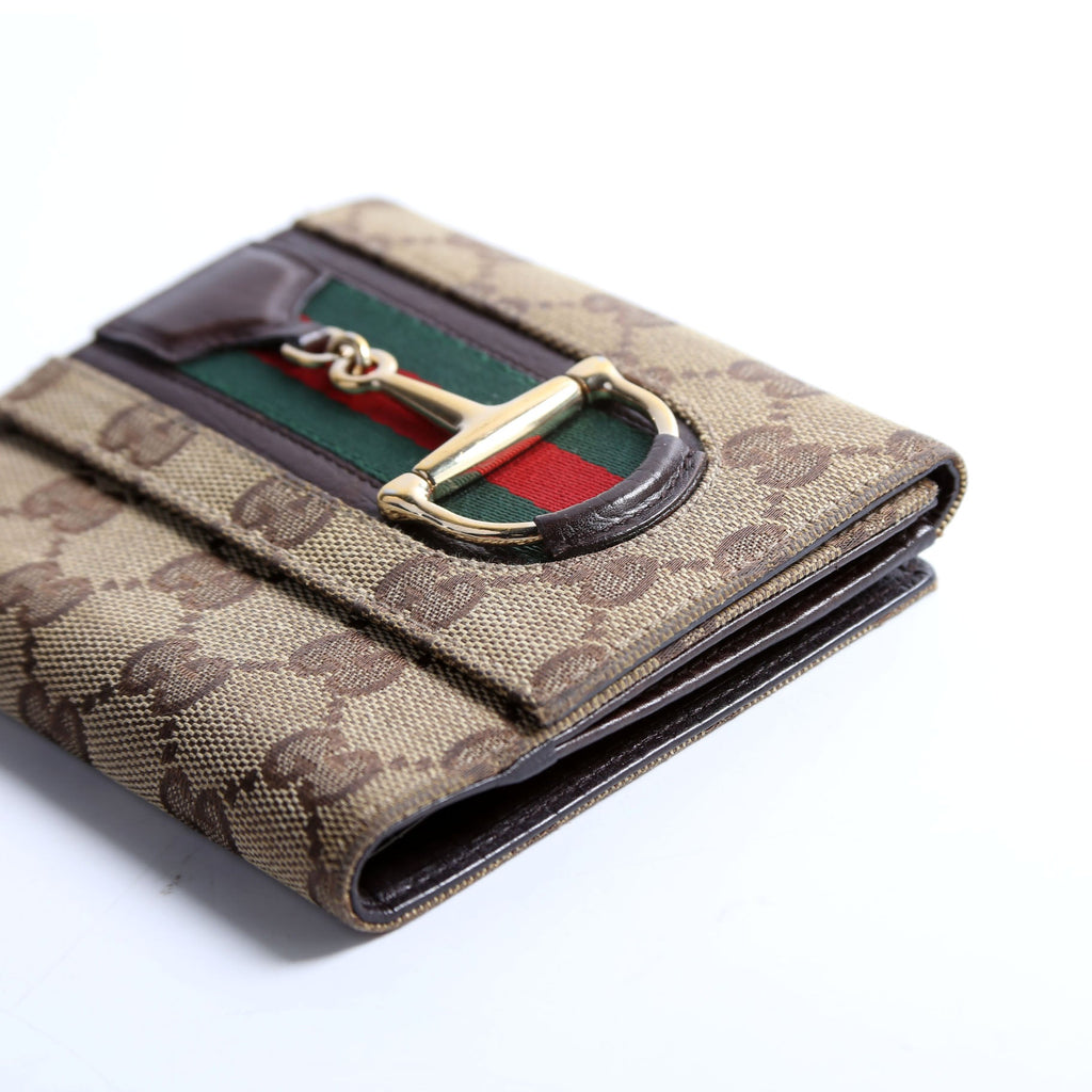 138029 GG Web Horsebit Compact Wallet