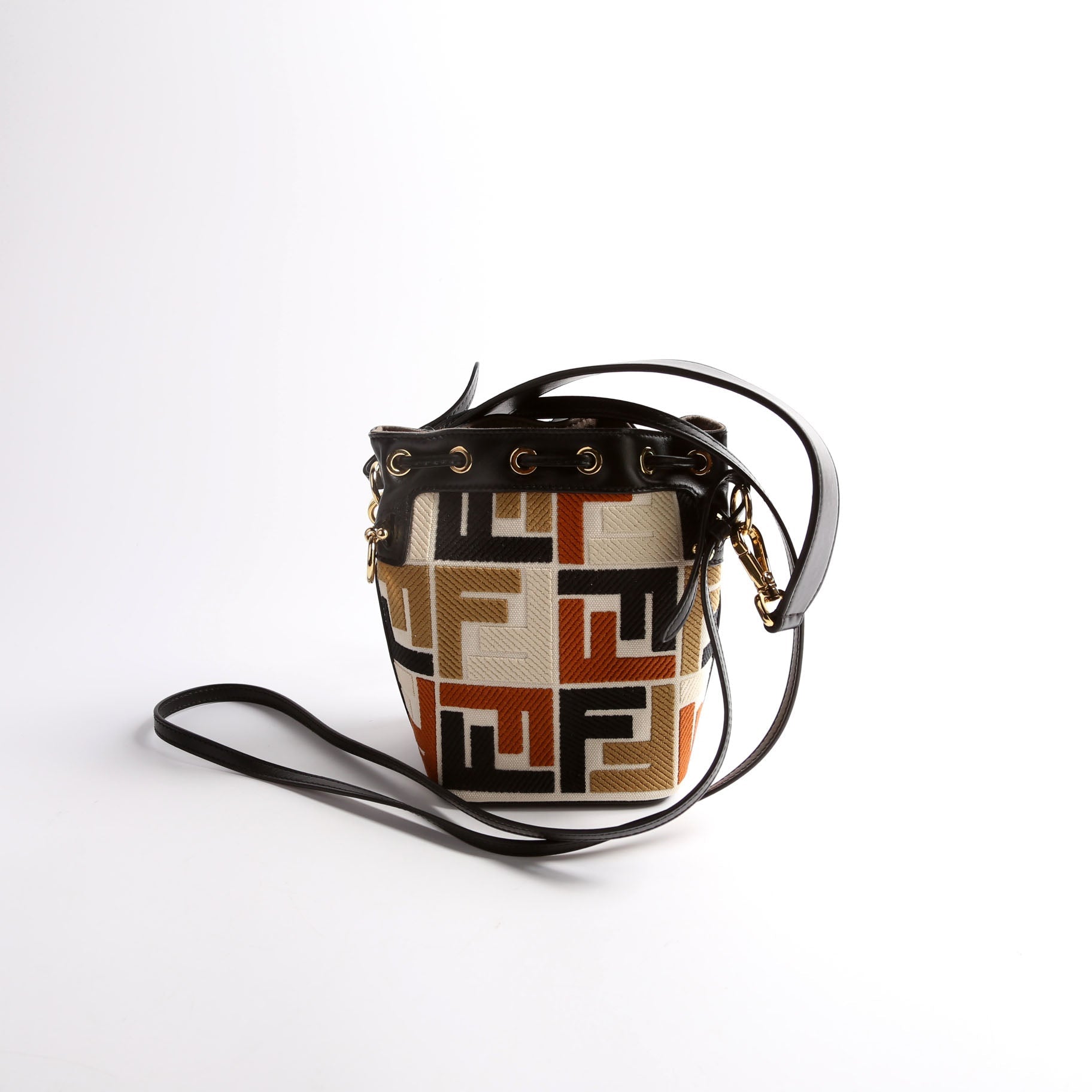 8BS010 Mon Tresor Mini Bucket Leather/Canvas FF Black/Brown