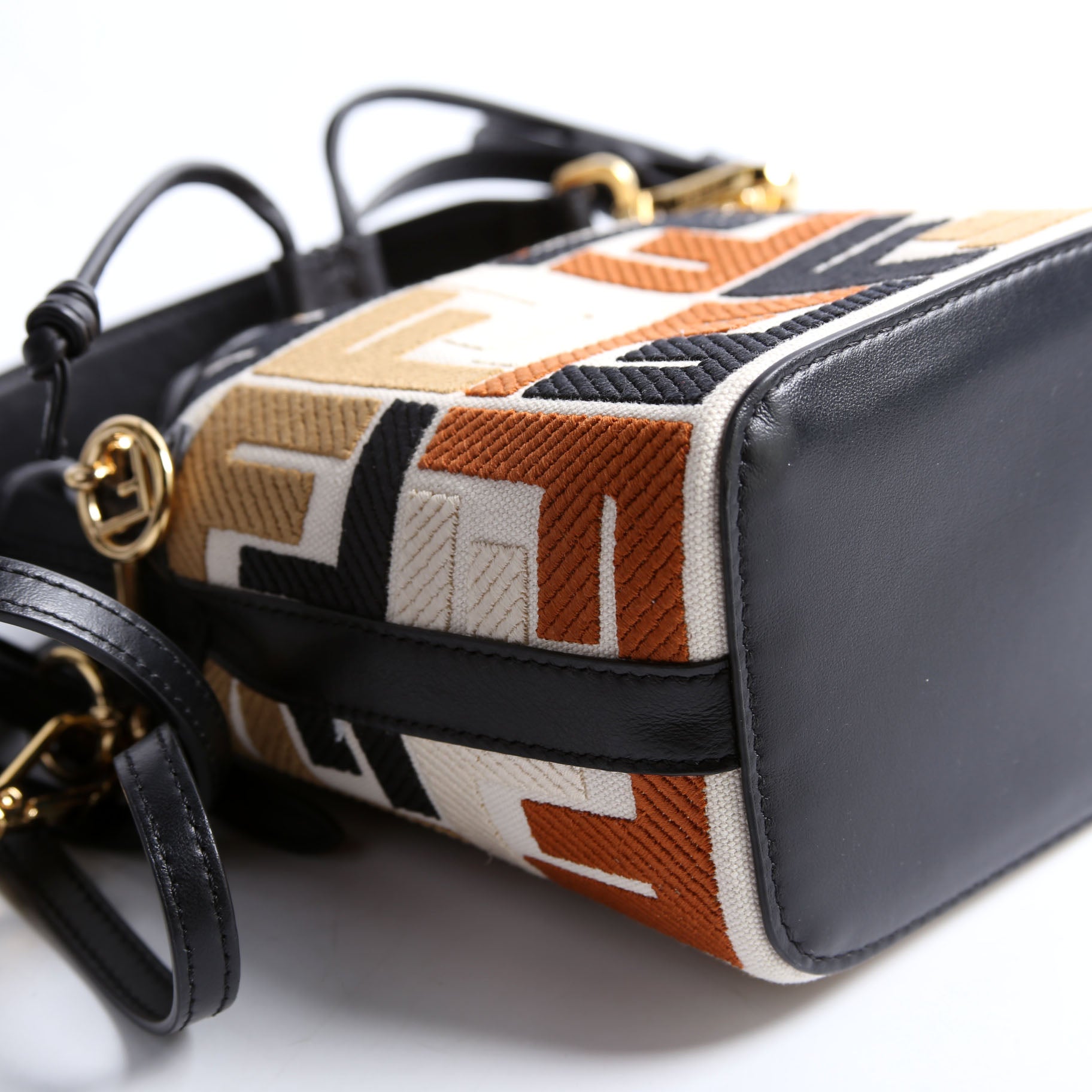8BS010 Mon Tresor Mini Bucket Leather/Canvas FF Black/Brown