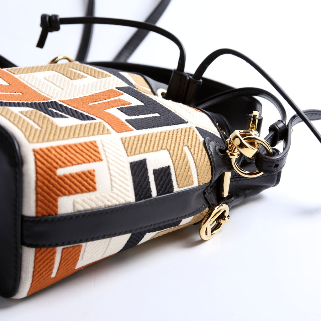 8BS010 Mon Tresor Mini Bucket Leather/Canvas FF Black/Brown