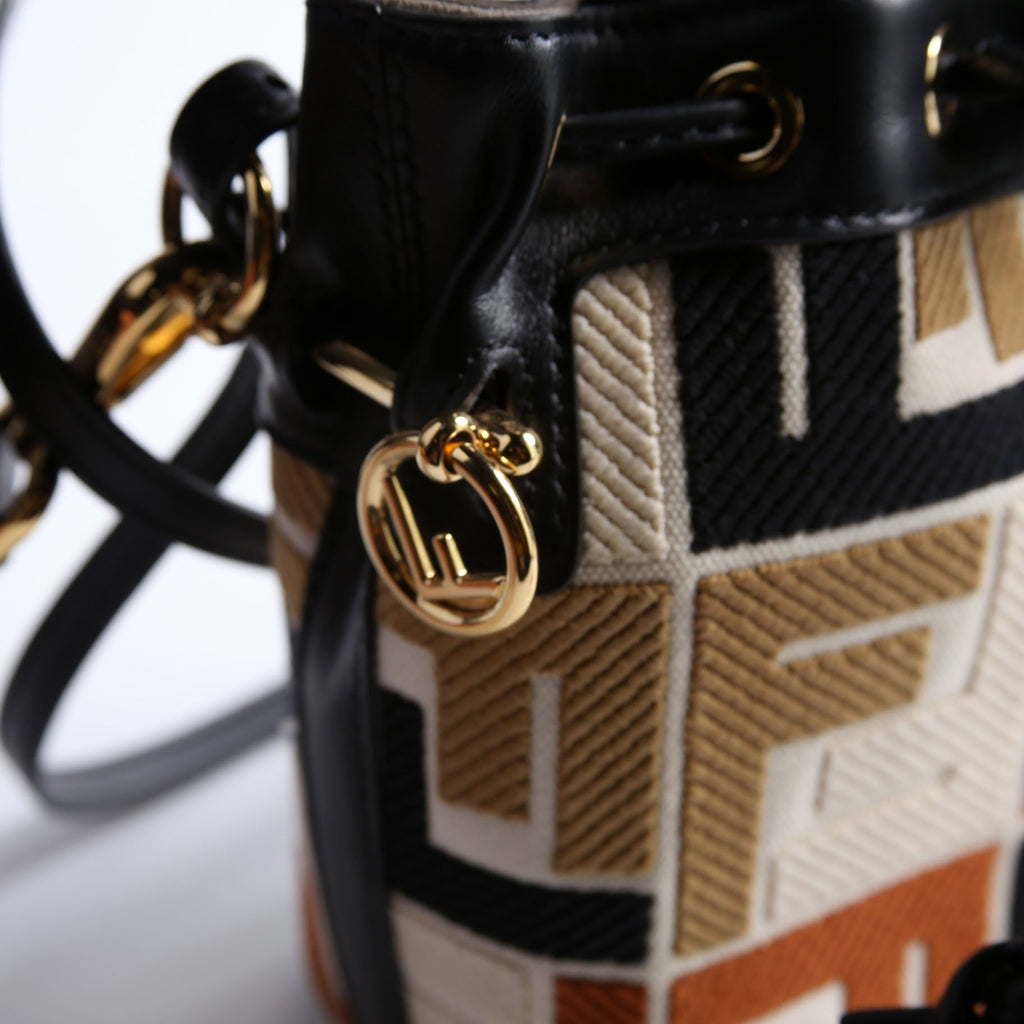 8BS010 Mon Tresor Mini Bucket Leather/Canvas FF Black/Brown