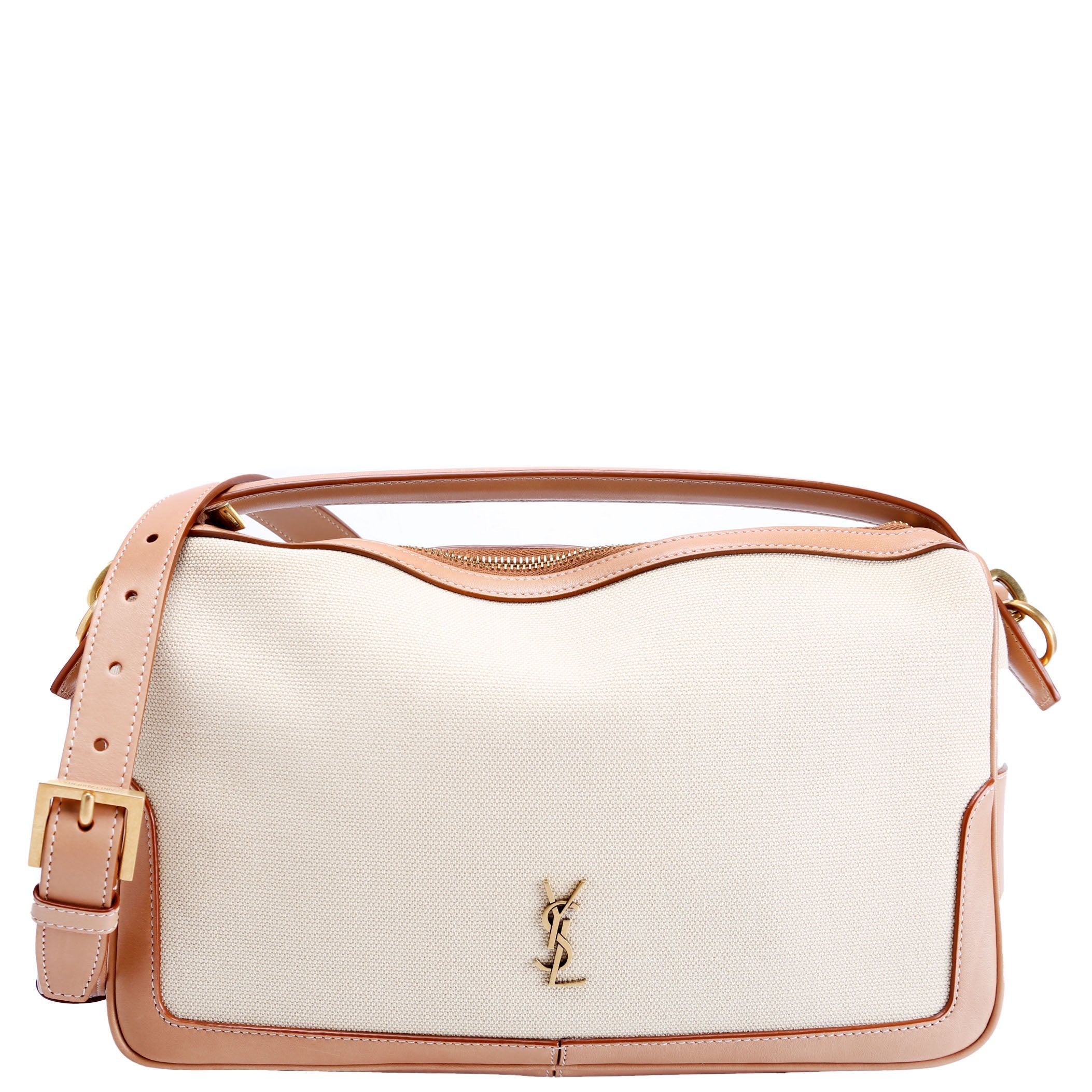 SAINT LAURENT 786156 Canvas/Leather Camera Top Handle Beige/Tan