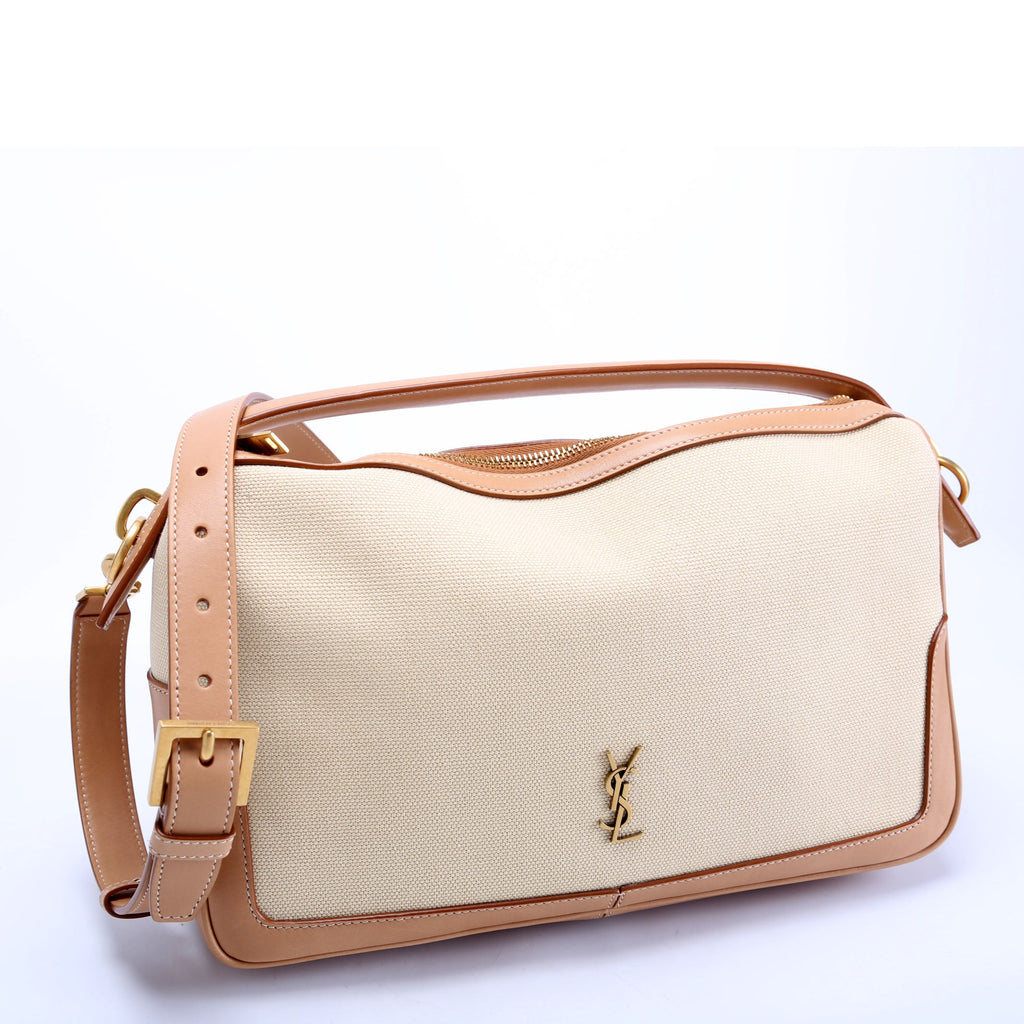 SAINT LAURENT 786156 Canvas/Leather Camera Top Handle Beige/Tan