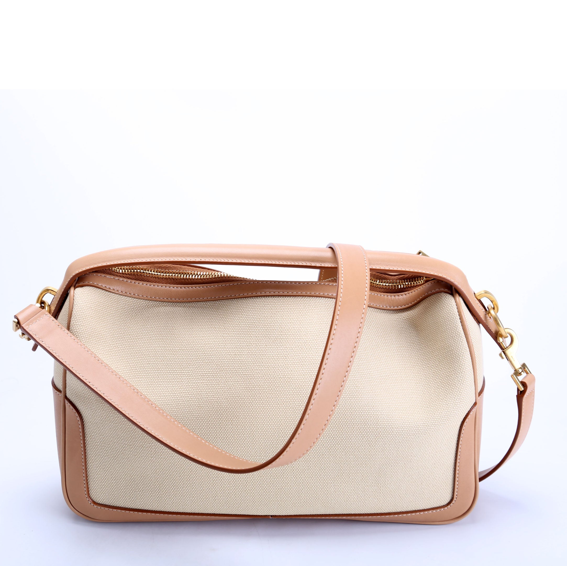 SAINT LAURENT 786156 Canvas/Leather Camera Top Handle Beige/Tan