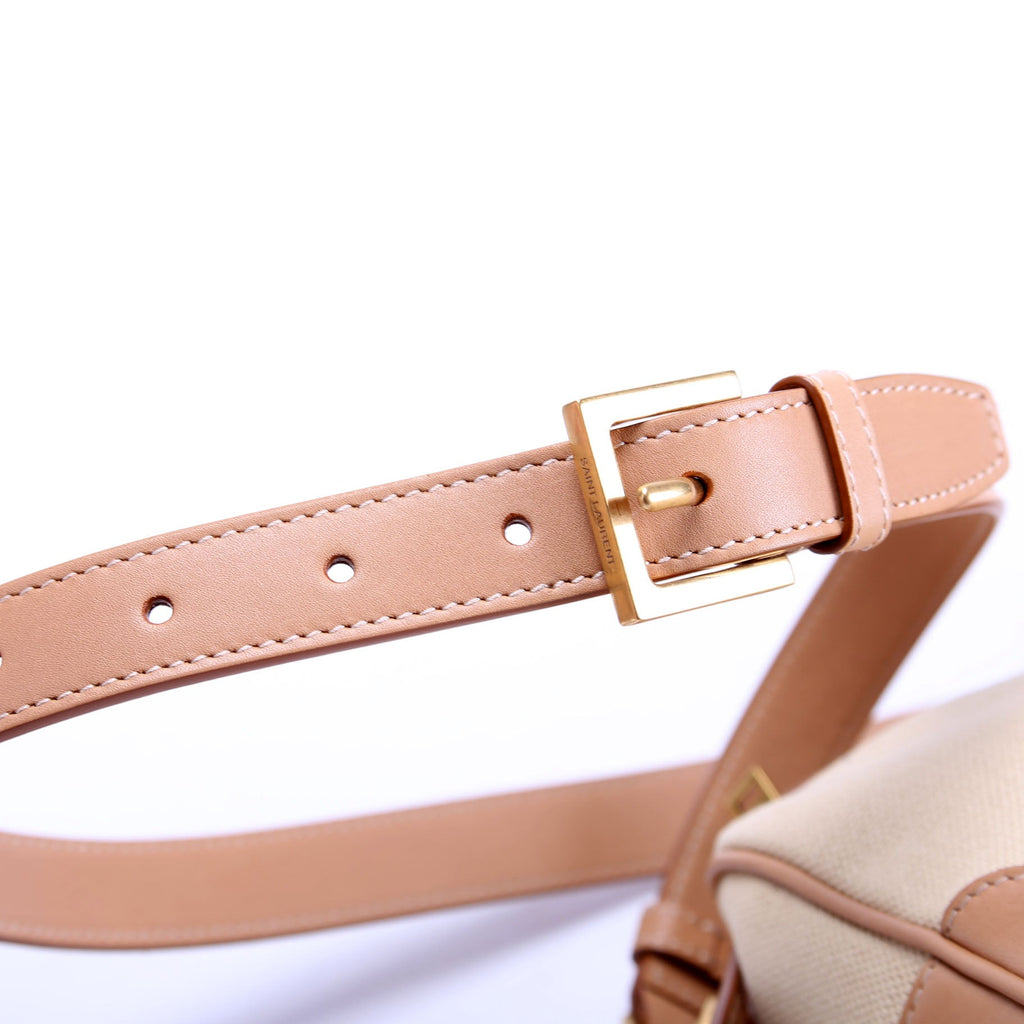 SAINT LAURENT 786156 Canvas/Leather Camera Top Handle Beige/Tan