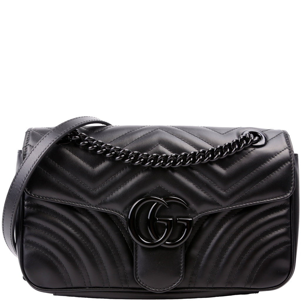 443497 Marmont Leather Monochrome Shoulder Small Flap Black