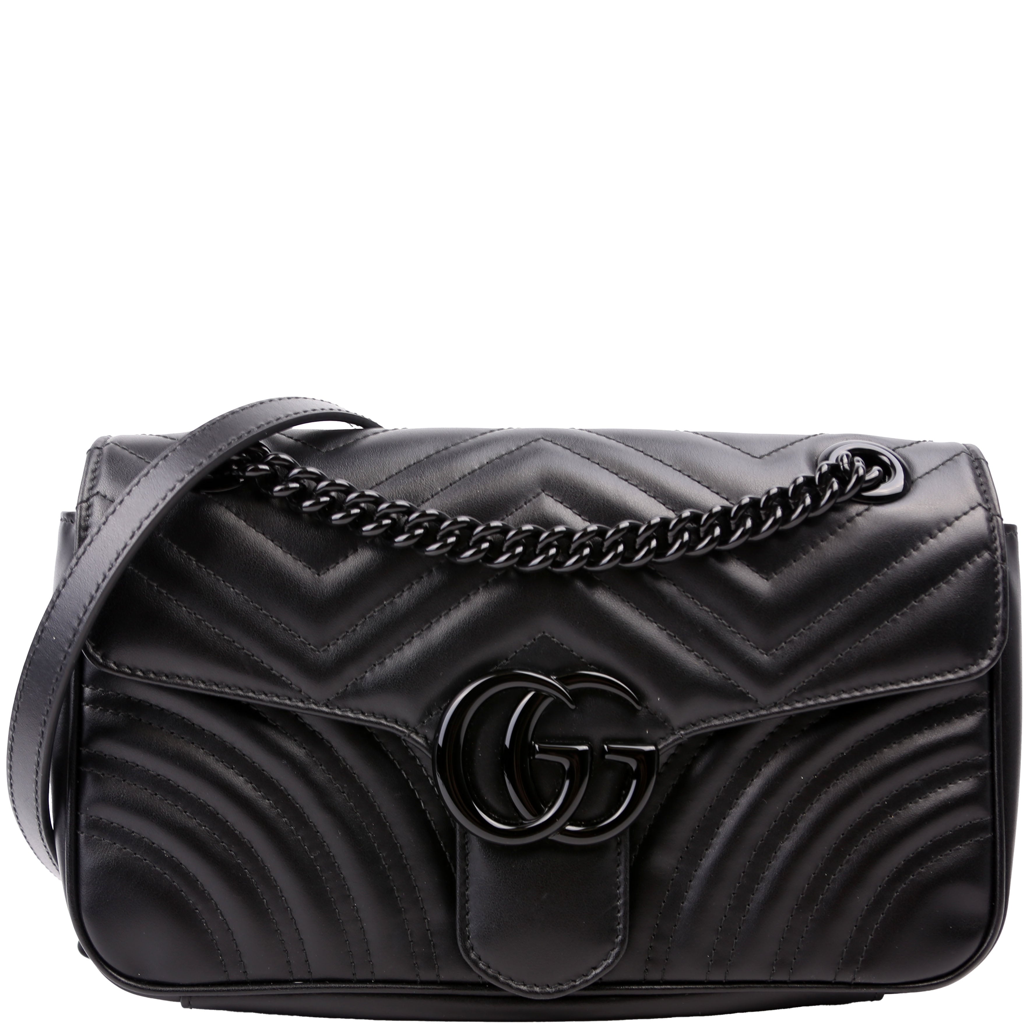 443497 Marmont Leather Monochrome Shoulder Small Flap Black
