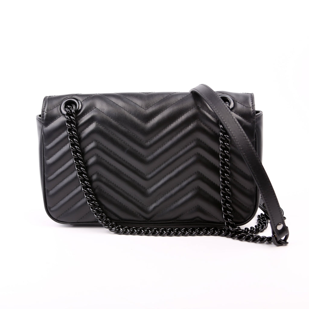 443497 Marmont Leather Monochrome Shoulder Small Flap Black
