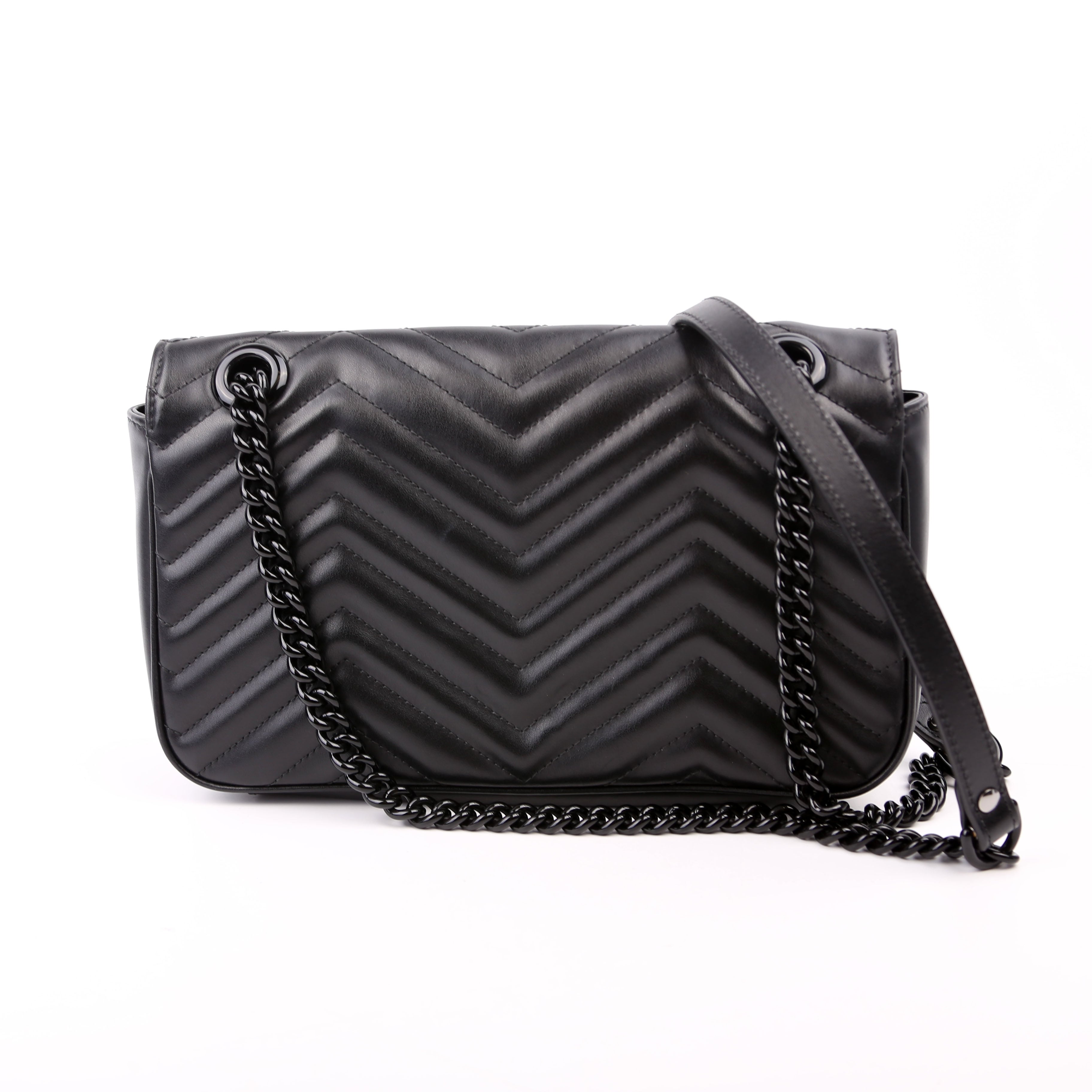 443497 Marmont Leather Monochrome Shoulder Small Flap Black