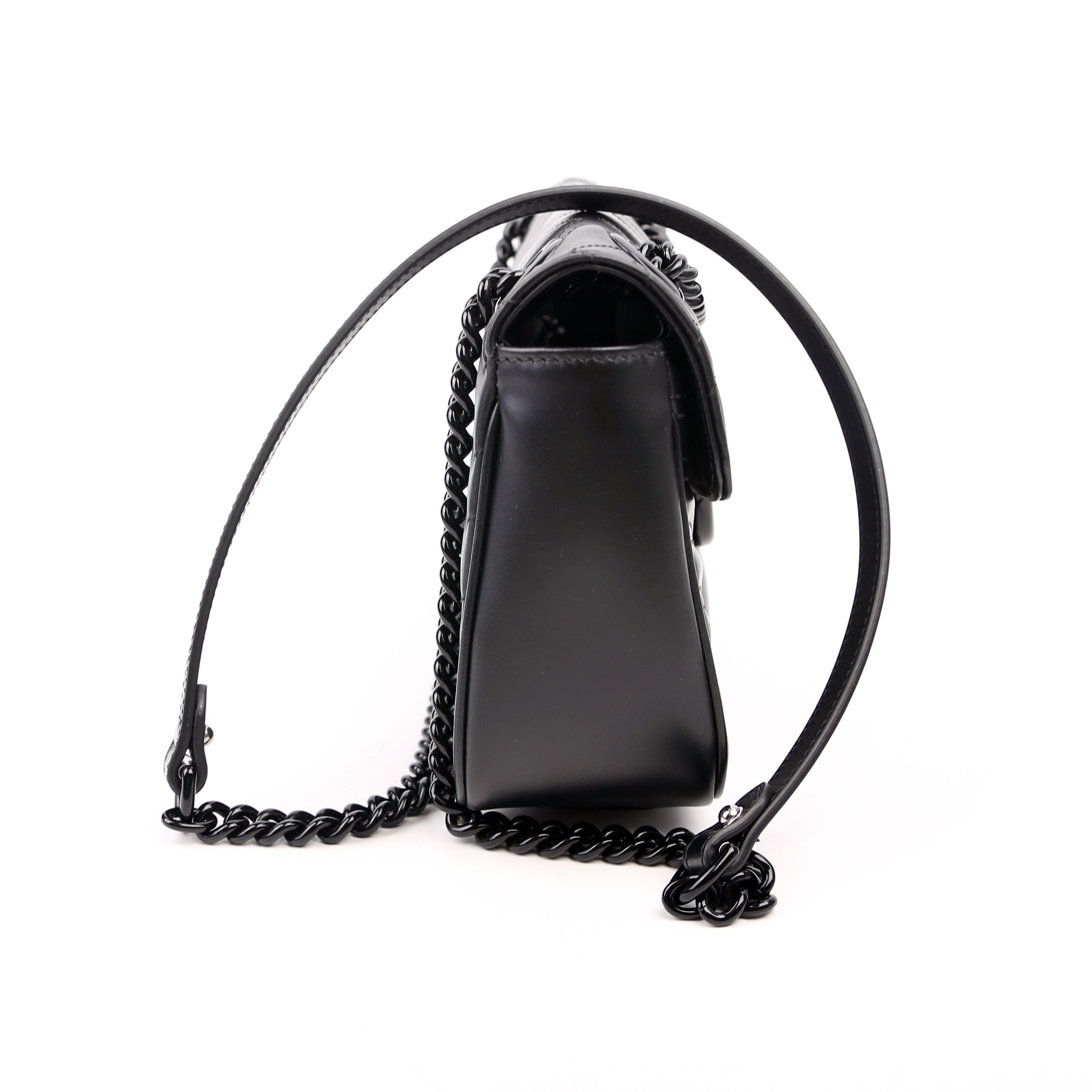 443497 Marmont Leather Monochrome Shoulder Small Flap Black