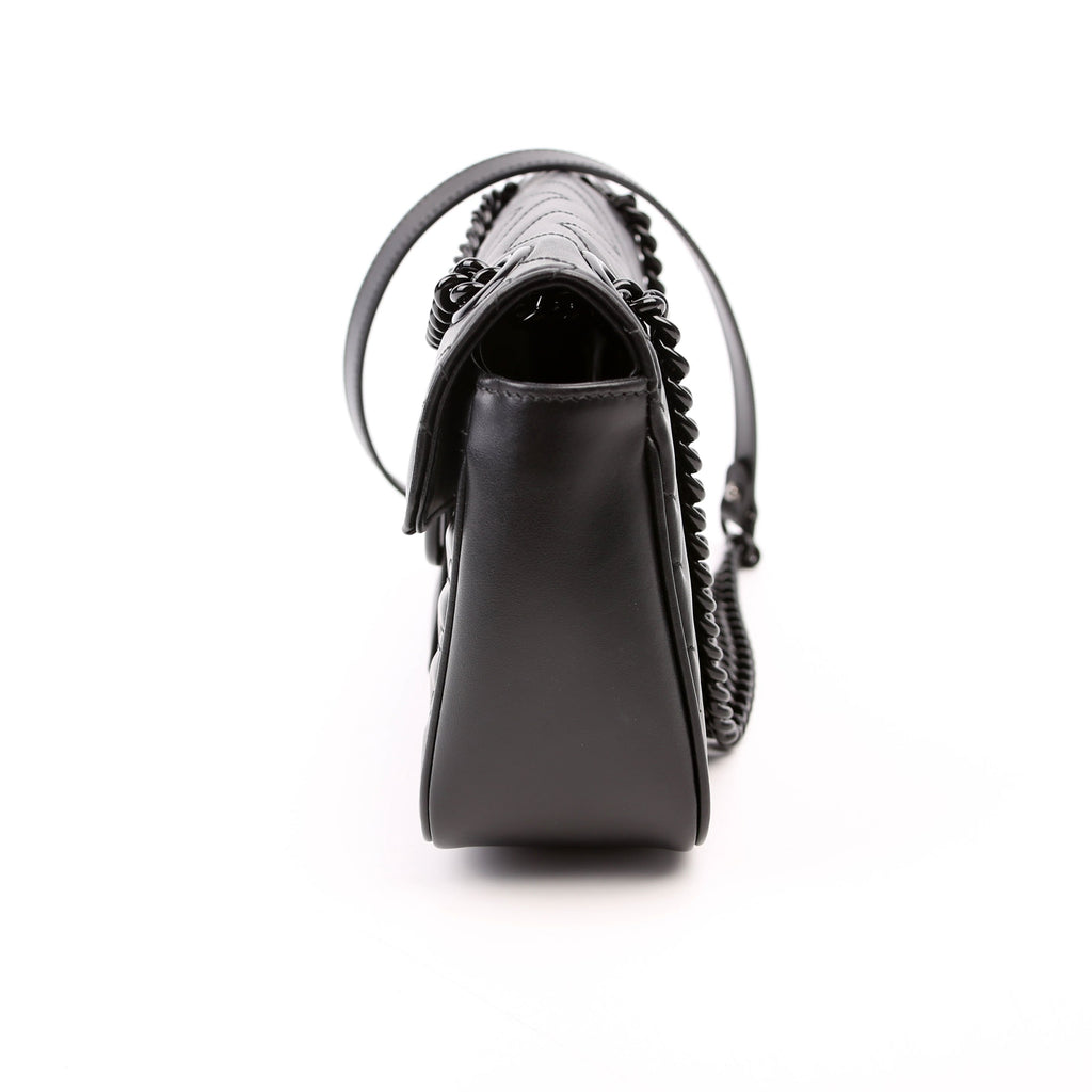 443497 Marmont Leather Monochrome Shoulder Small Flap Black