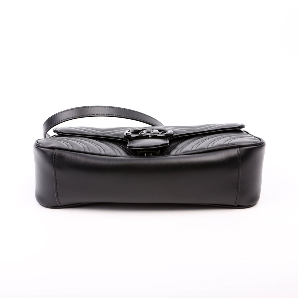 443497 Marmont Leather Monochrome Shoulder Small Flap Black
