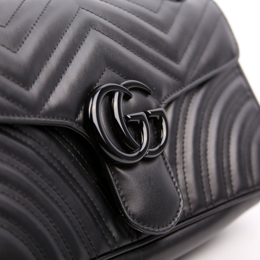 443497 Marmont Leather Monochrome Shoulder Small Flap Black