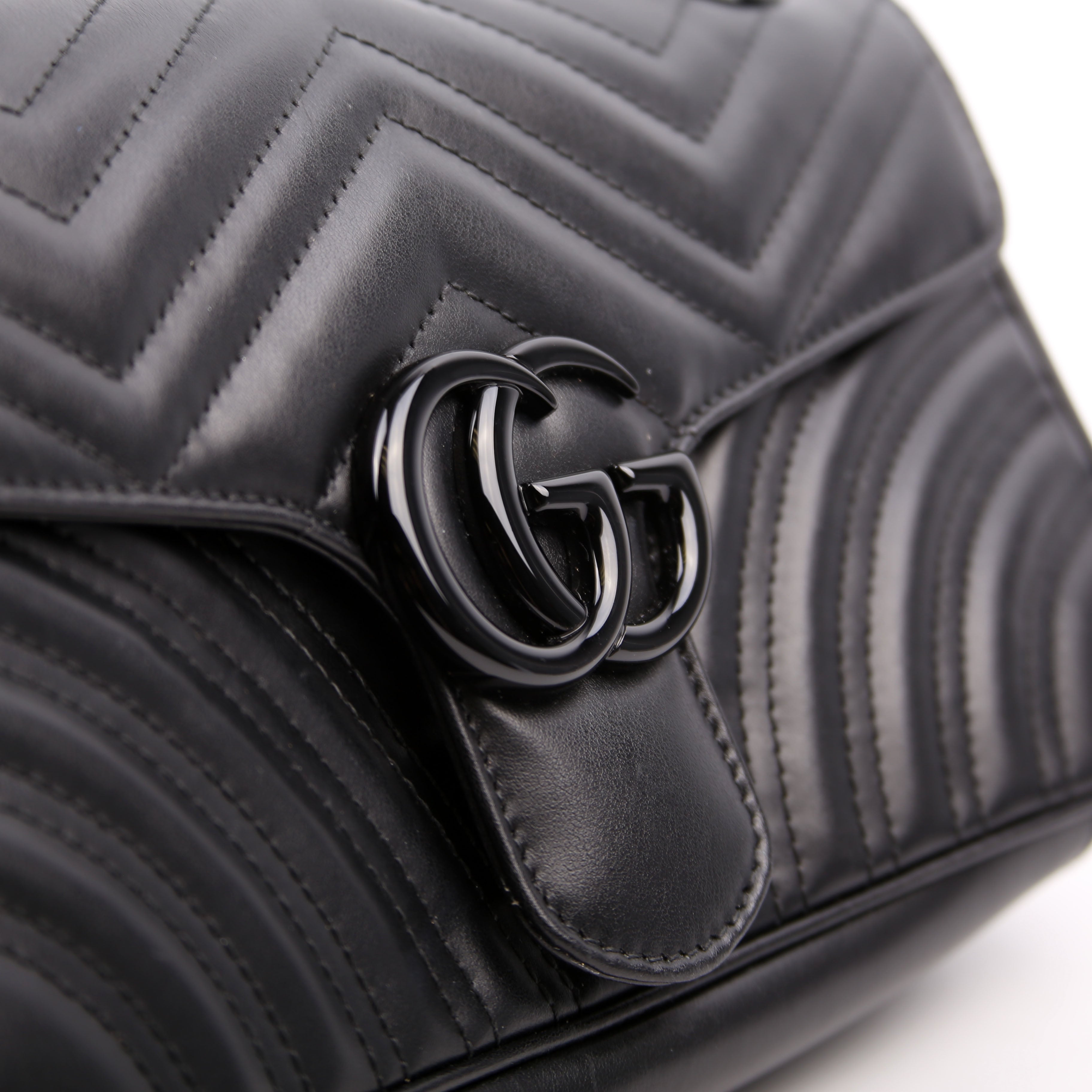 443497 Marmont Leather Monochrome Shoulder Small Flap Black