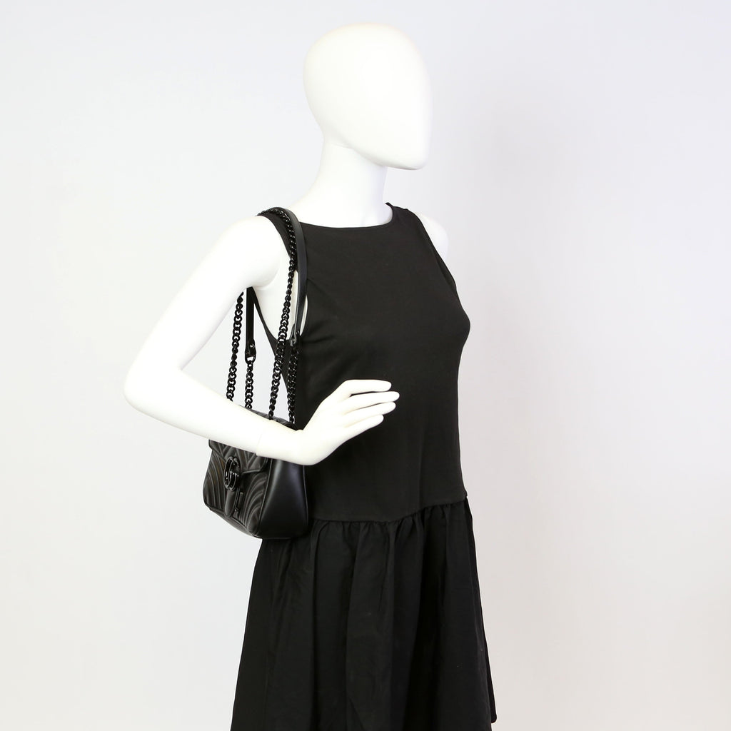 443497 Marmont Leather Monochrome Shoulder Small Flap Black