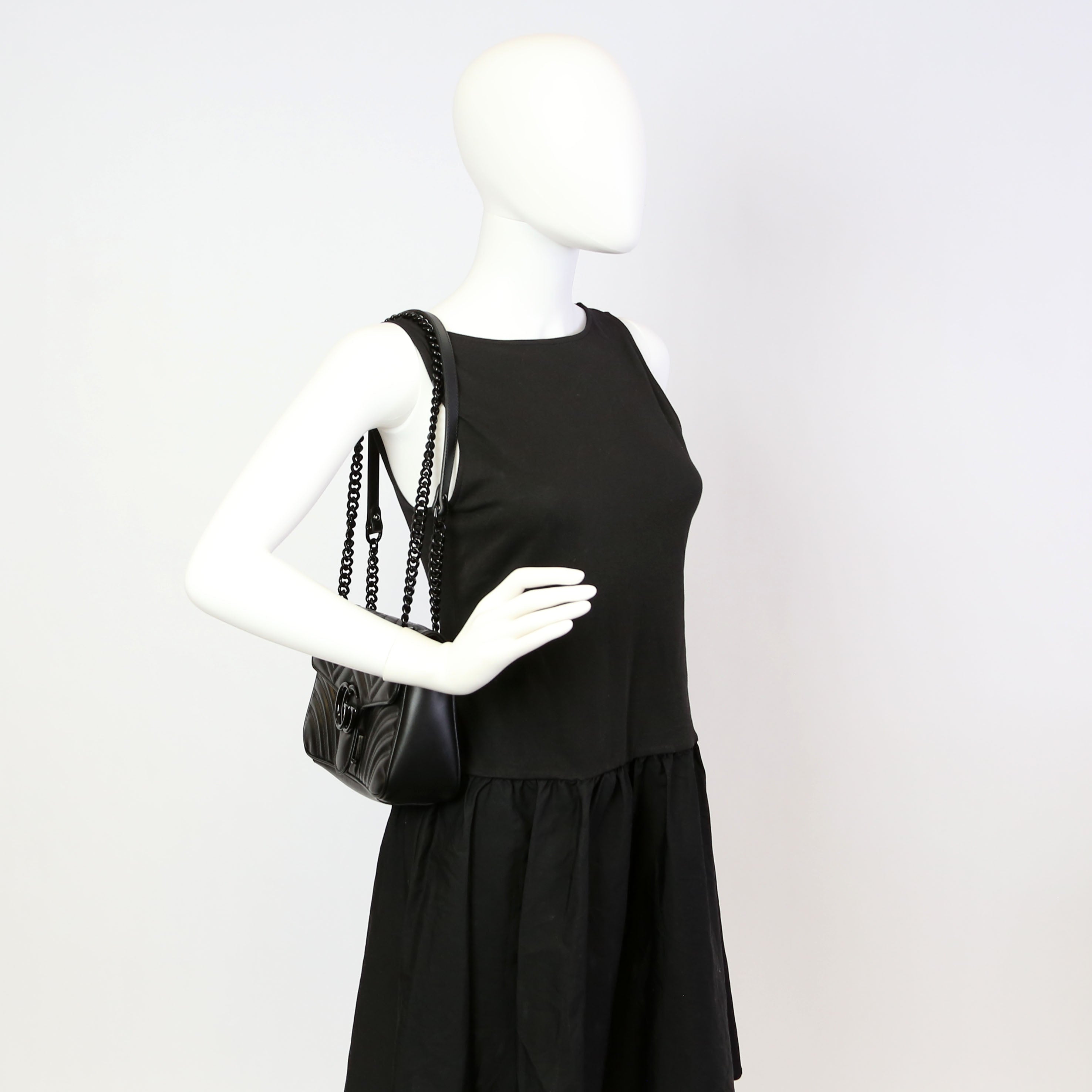 443497 Marmont Leather Monochrome Shoulder Small Flap Black